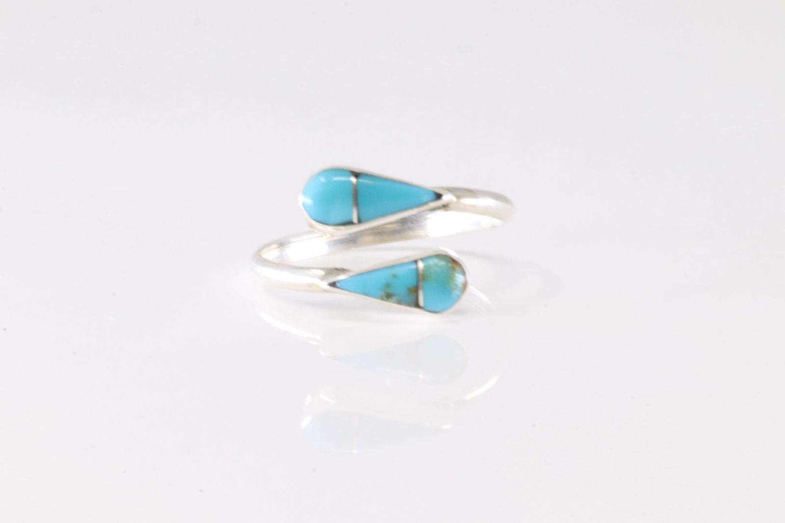 Native America Zuni Sterling Silver Turquoise Inlay Ring By RVN. (1 of 3)