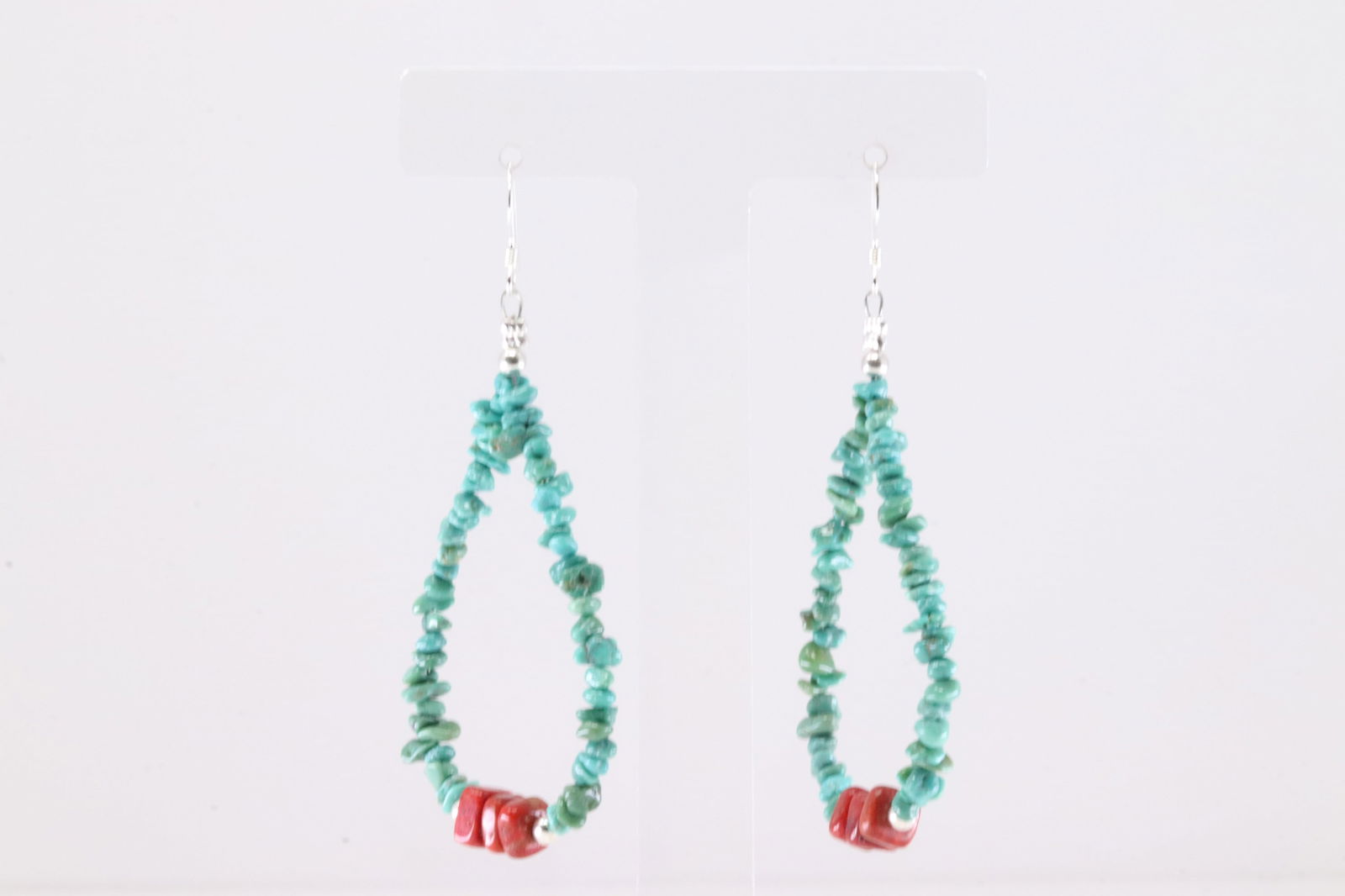 Native America Sterling Silver Turquoise & Coral Dangling Earring's. (1 of 4)