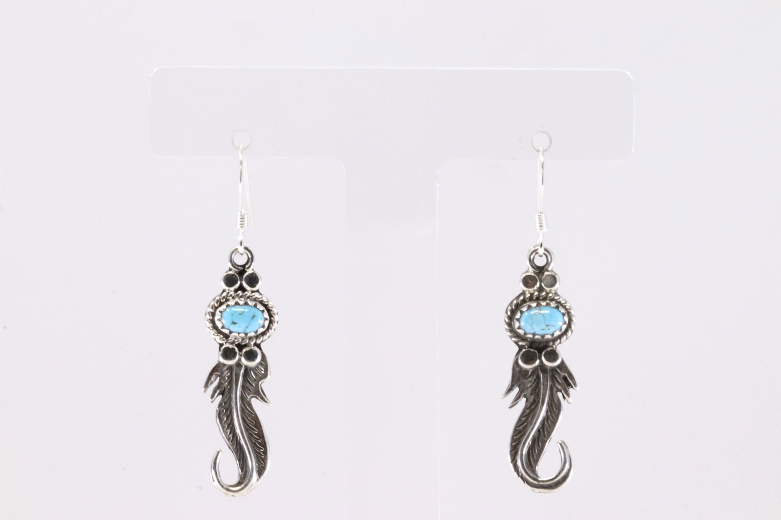 America Sterling Silver Turquoise Feather Dangling Earring's. (1 of 4)