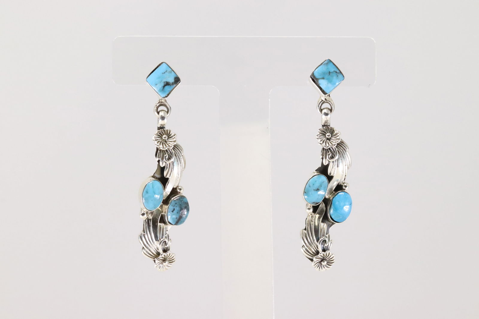 America Sterling Silver Turquoise Post / Dangling Earring's. (1 of 4)
