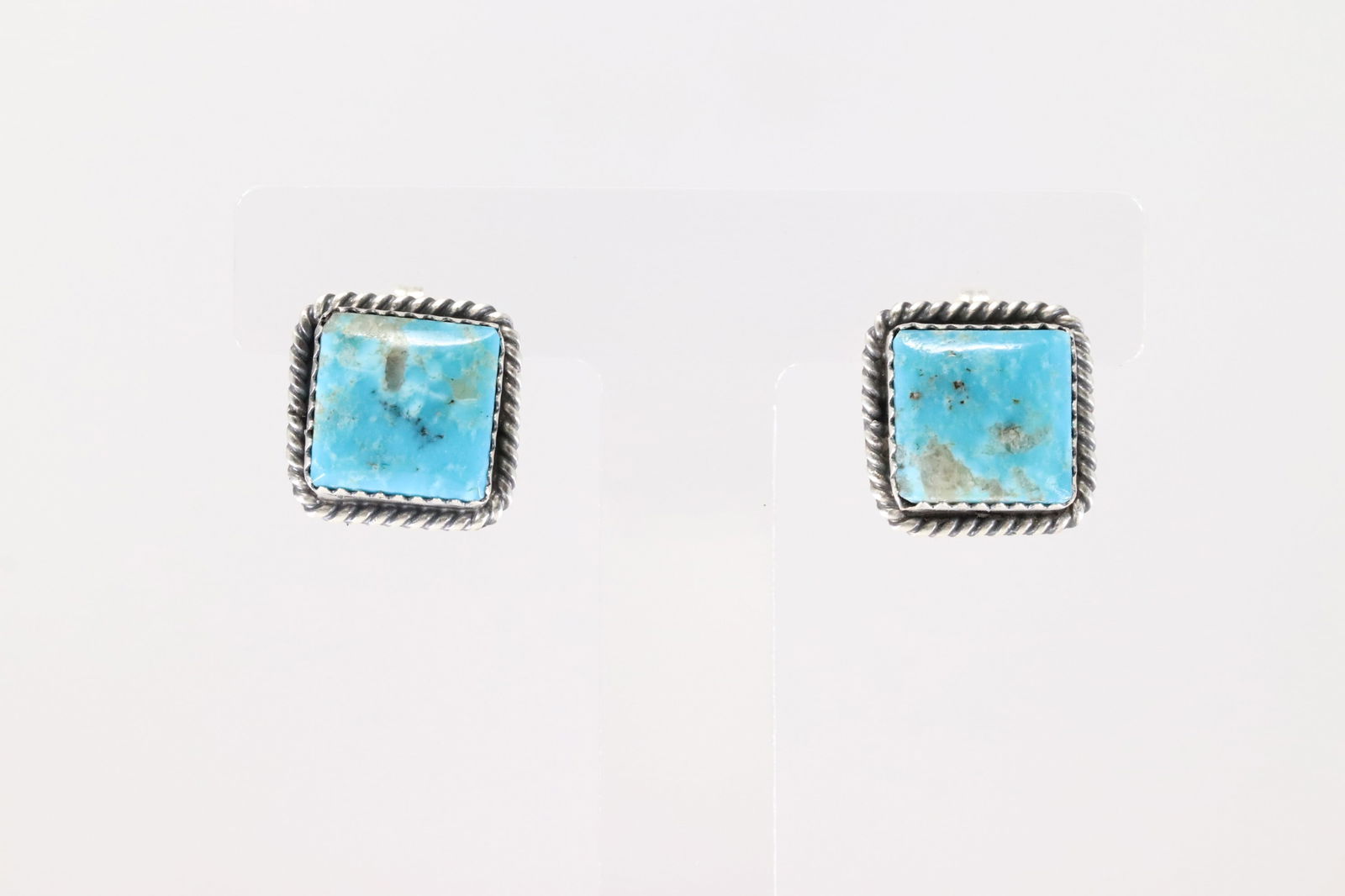 Native America Navajo Sterling Silver Kingman Turquoise Post Earring's By Freda Martinez. (1 of 4)