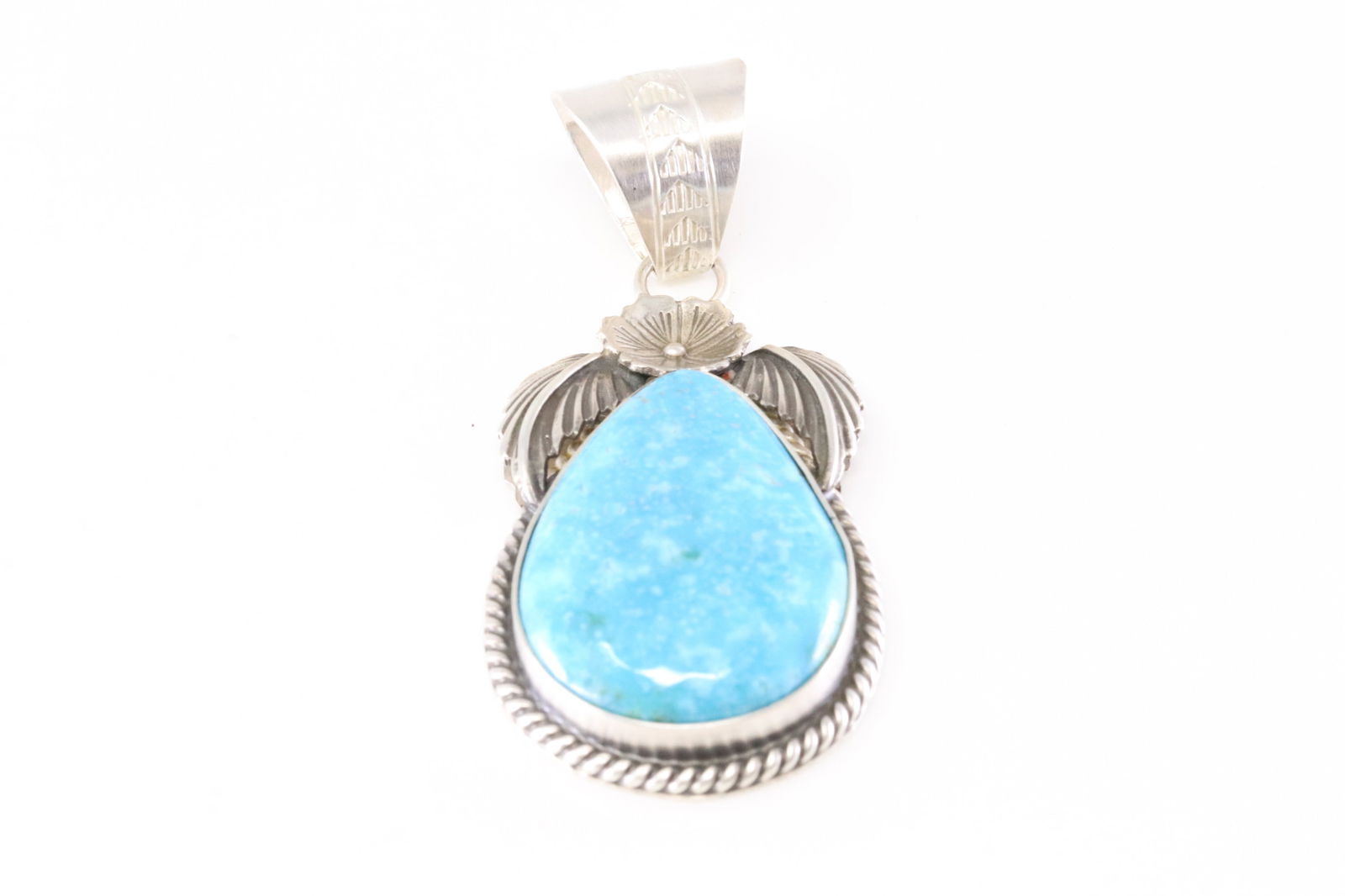 Native America Navajo Sterling Silver Kingman Turquoise Pendant By Jimson Belin. (1 of 3)