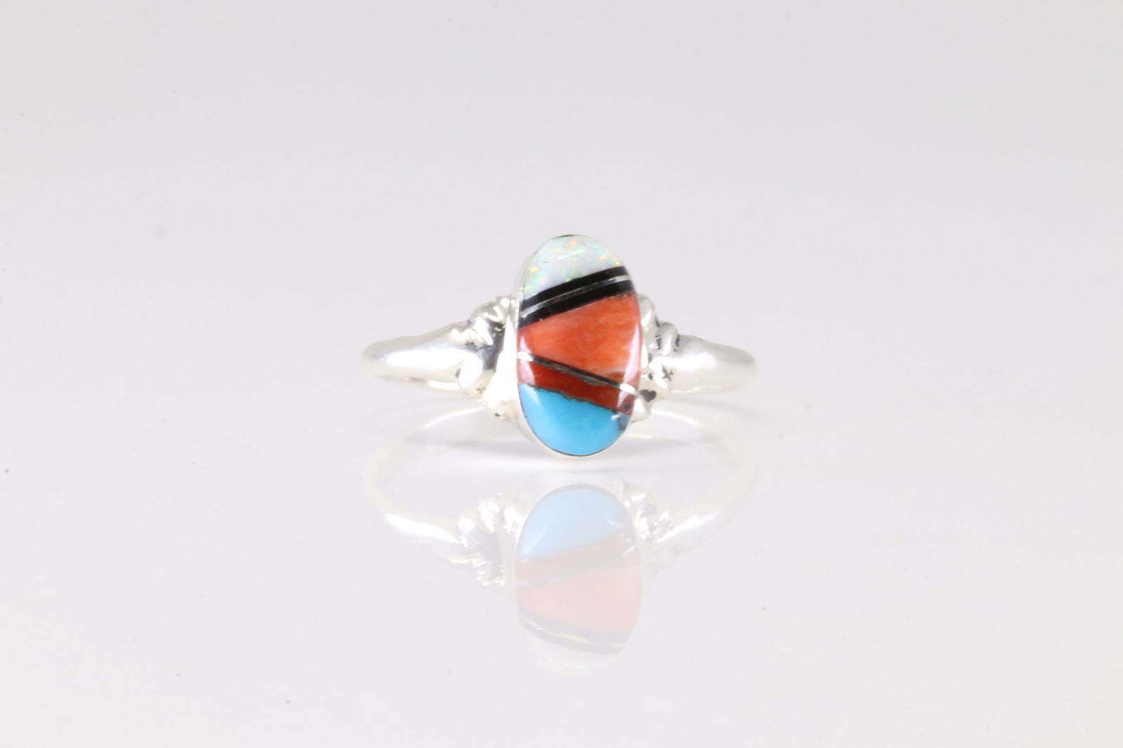 America Sterling Silver Multicolor Inlay Ring. (1 of 3)