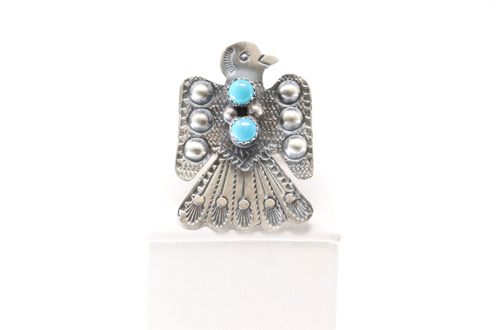 Native America Navajo Sterling Silver Turquoise Thunderbird Ring By L.Yazzie. (1 of 4)