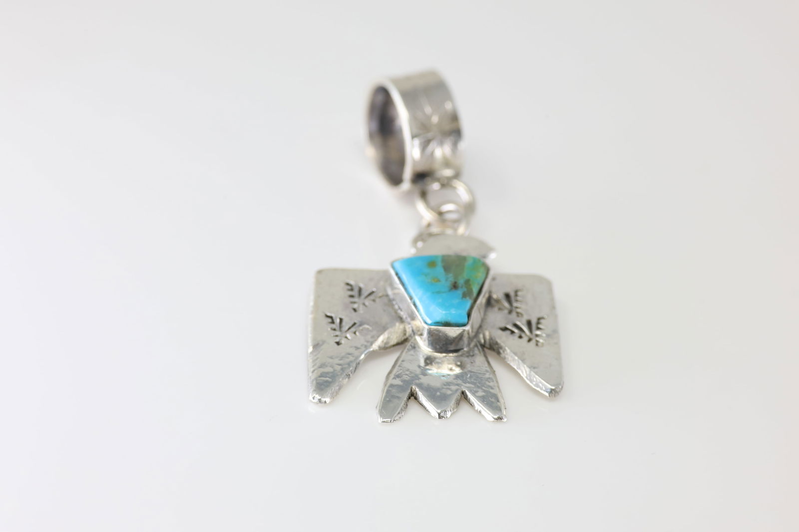 Native America Zuni Sterling Silver Turquoise Thunderbird Pendant By Jude Candelaria. (1 of 3)