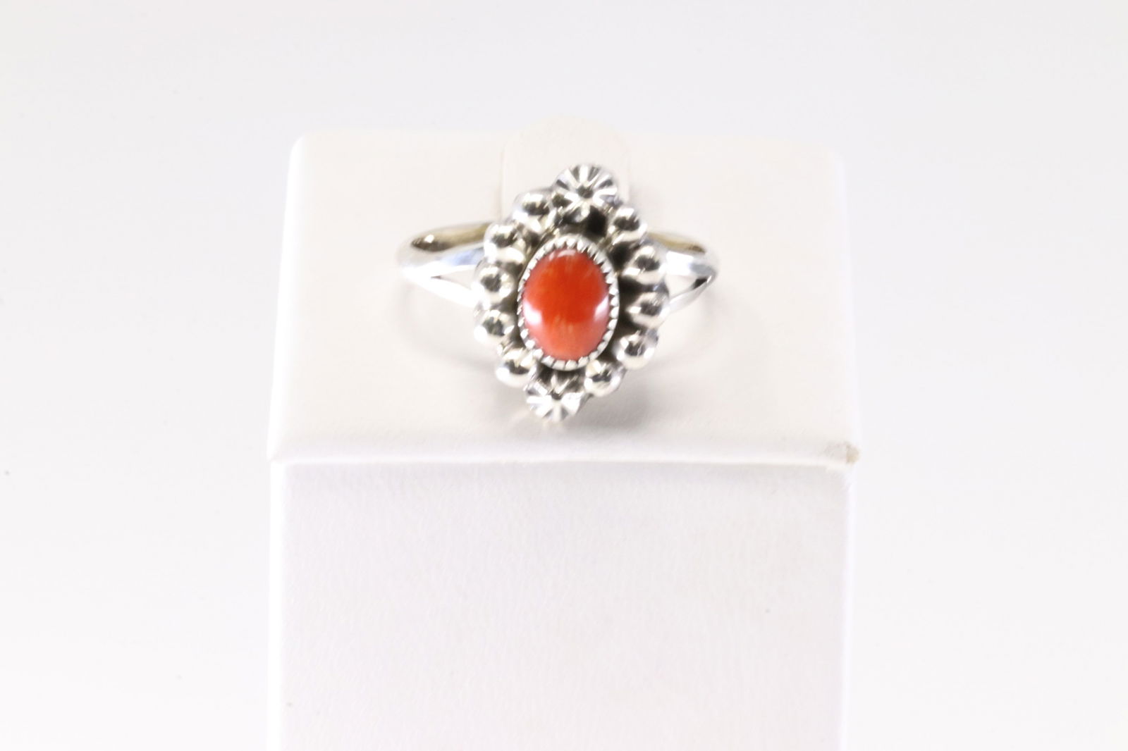 Native America Navajo Sterling Silver Coral Ring. From R.B Company. (1 of 3)