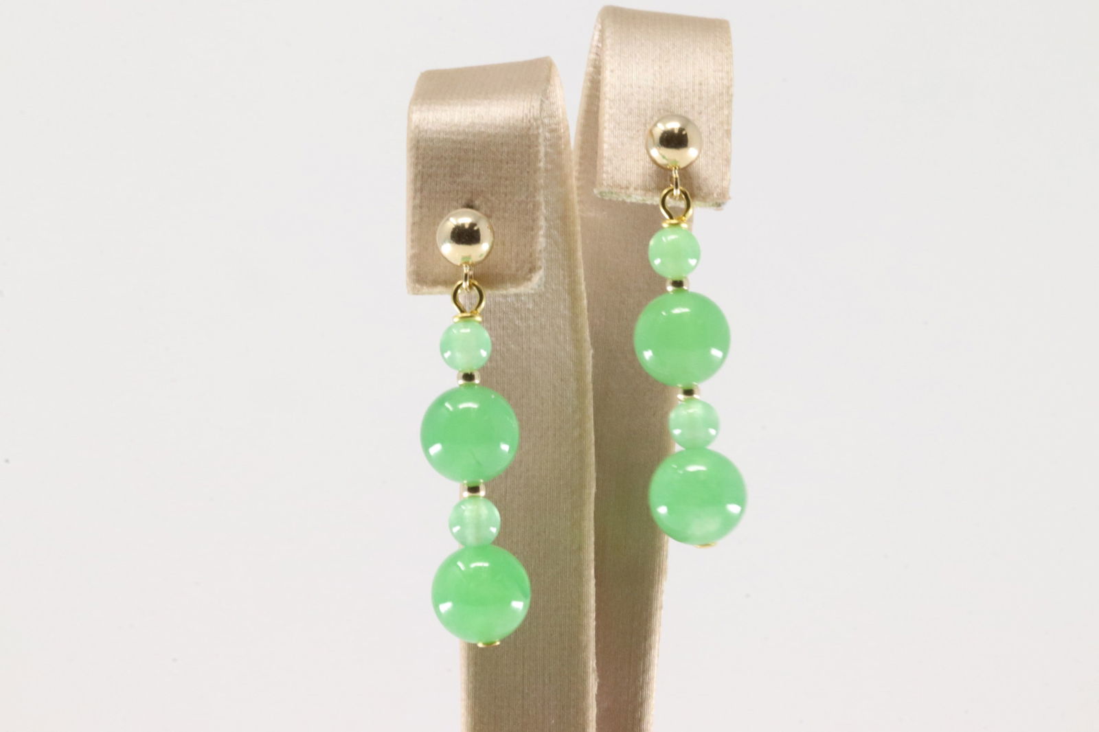 Jade Stud & Dangling Earring 14Kt.: Ladies 14Kt Yellow Gold Jade Stud & Dangling Earring. This Stud / Dangling Earring has Green Jade Stone.