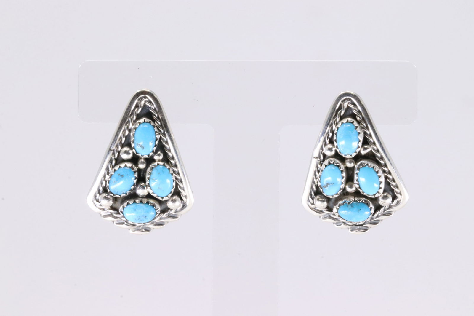 Native America Navajo Sterling Silver Kingman Turquoise Post Earring's By Melvin Chee. (1 of 4)