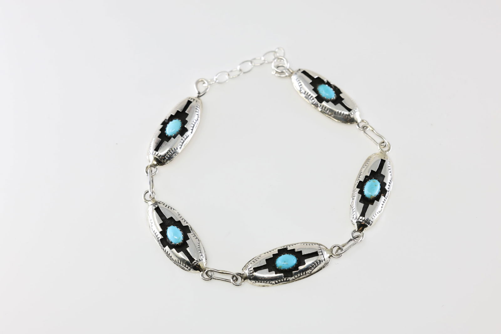 Native America Navajo Sterling Silver Turquoise Bracelet Link By Felix Perry. From Company C. (1 of 4)