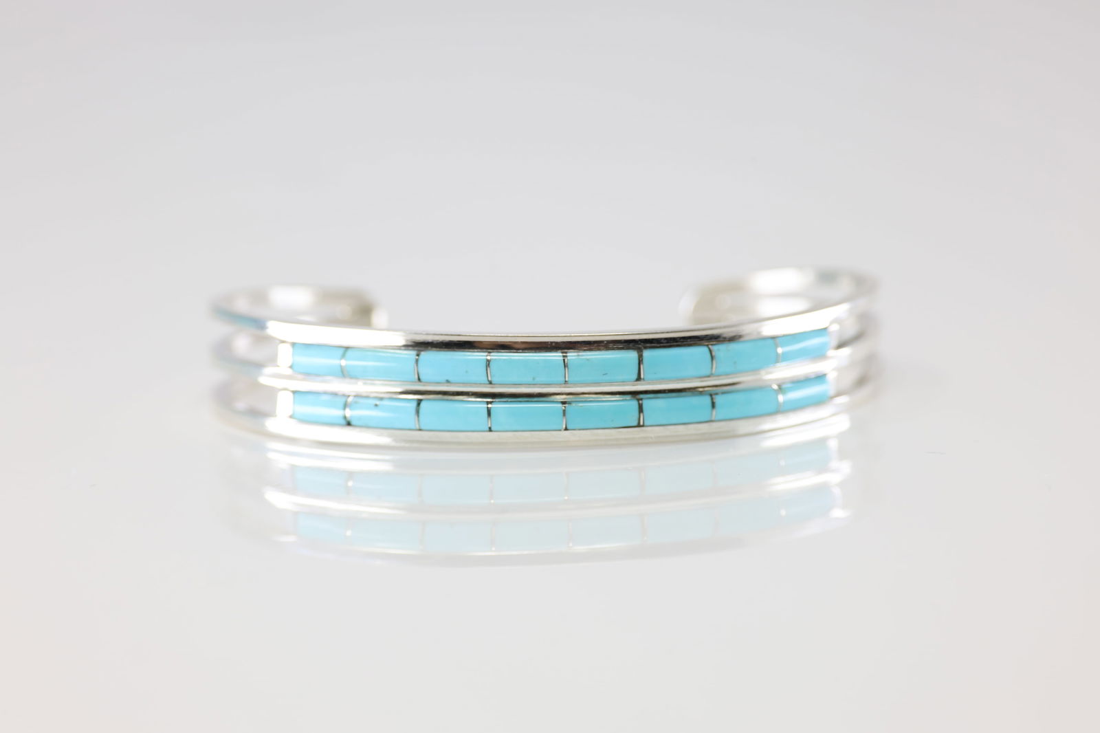 Native America Navajo Sterling Silver Turquoise Inlay Bracelet Cuff By ALW. (1 of 4)