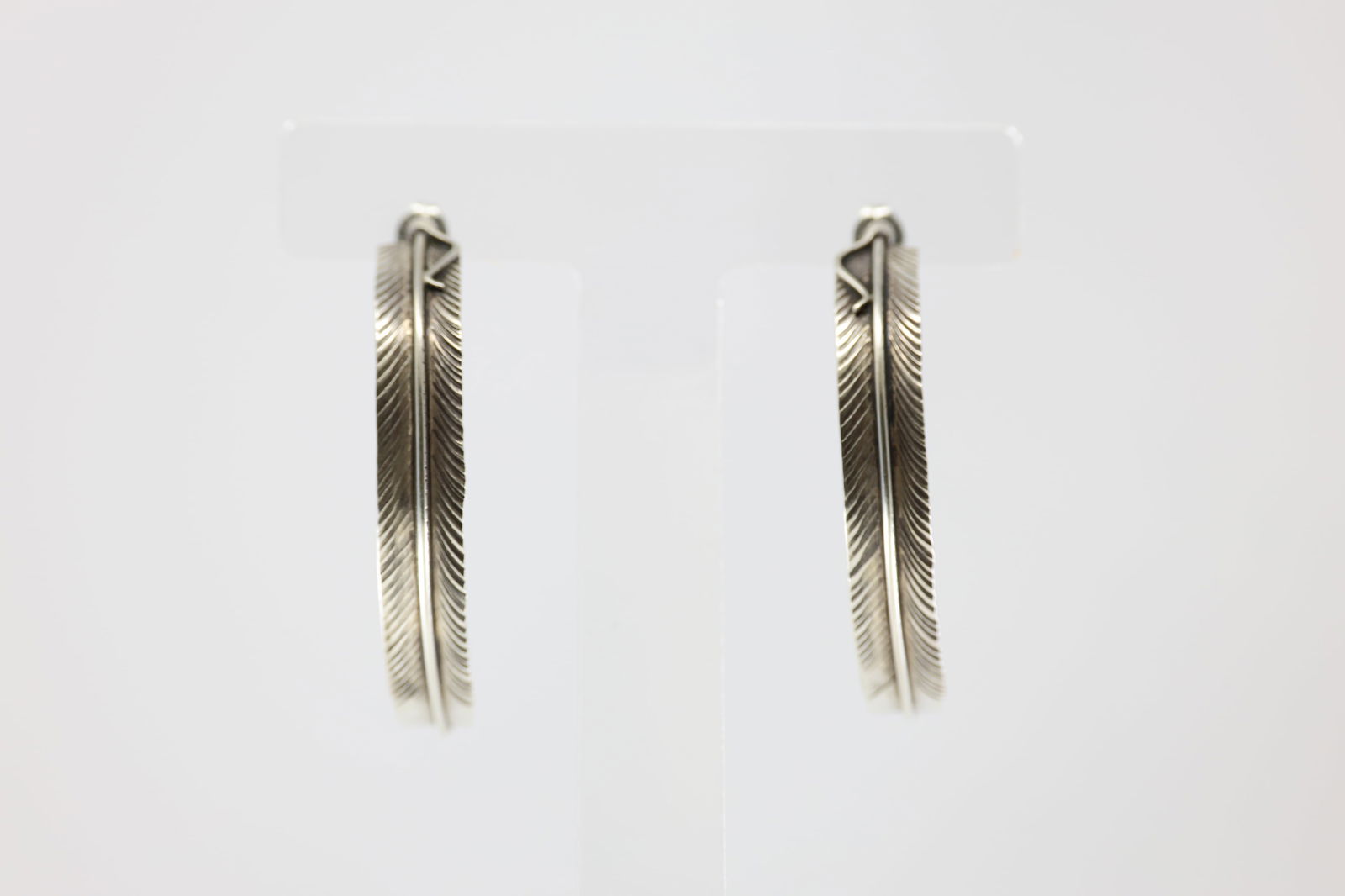 Native America Navajo Sterling Silver Stamp Solid Post Hoop Earring's By Chris Charely. (1 of 4)