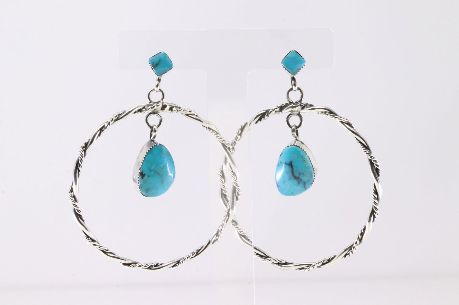 Native America Navajo Sterling Silver Turquoise Post Hoop Earring's By Sheena Jack. From R.B: This is a Native America Navajo Sterling Silver Turquoise Post Hoop Earring's By Sheena Jack. From R.B Company. Stamp R.B.