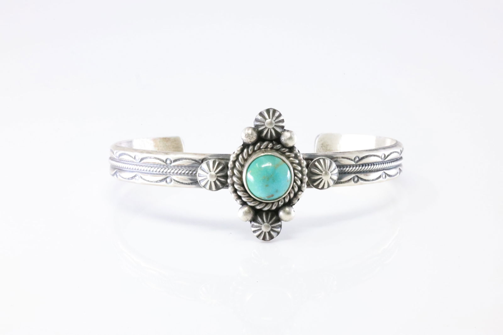 Native America Navajo Sterling Silver Turquoise Bracelet Cuff By MC. (1 of 4)