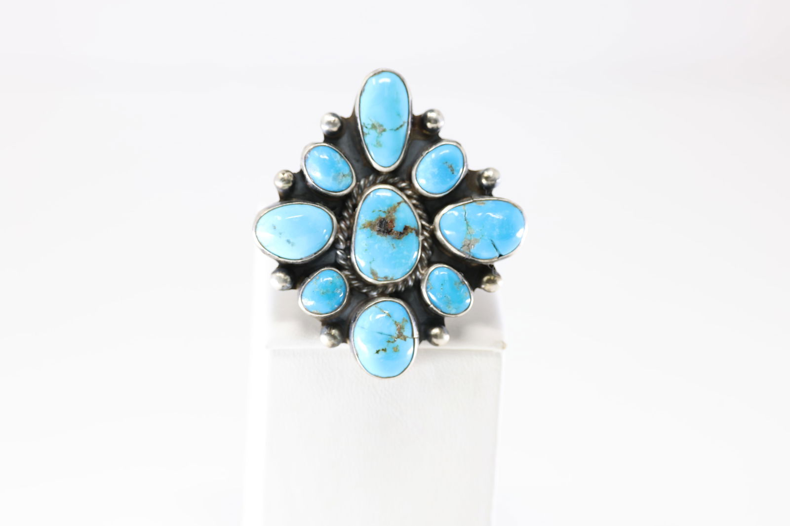 Native America Navajo Sterling Silver Turquoise Floral Ring By WD. (1 of 4)