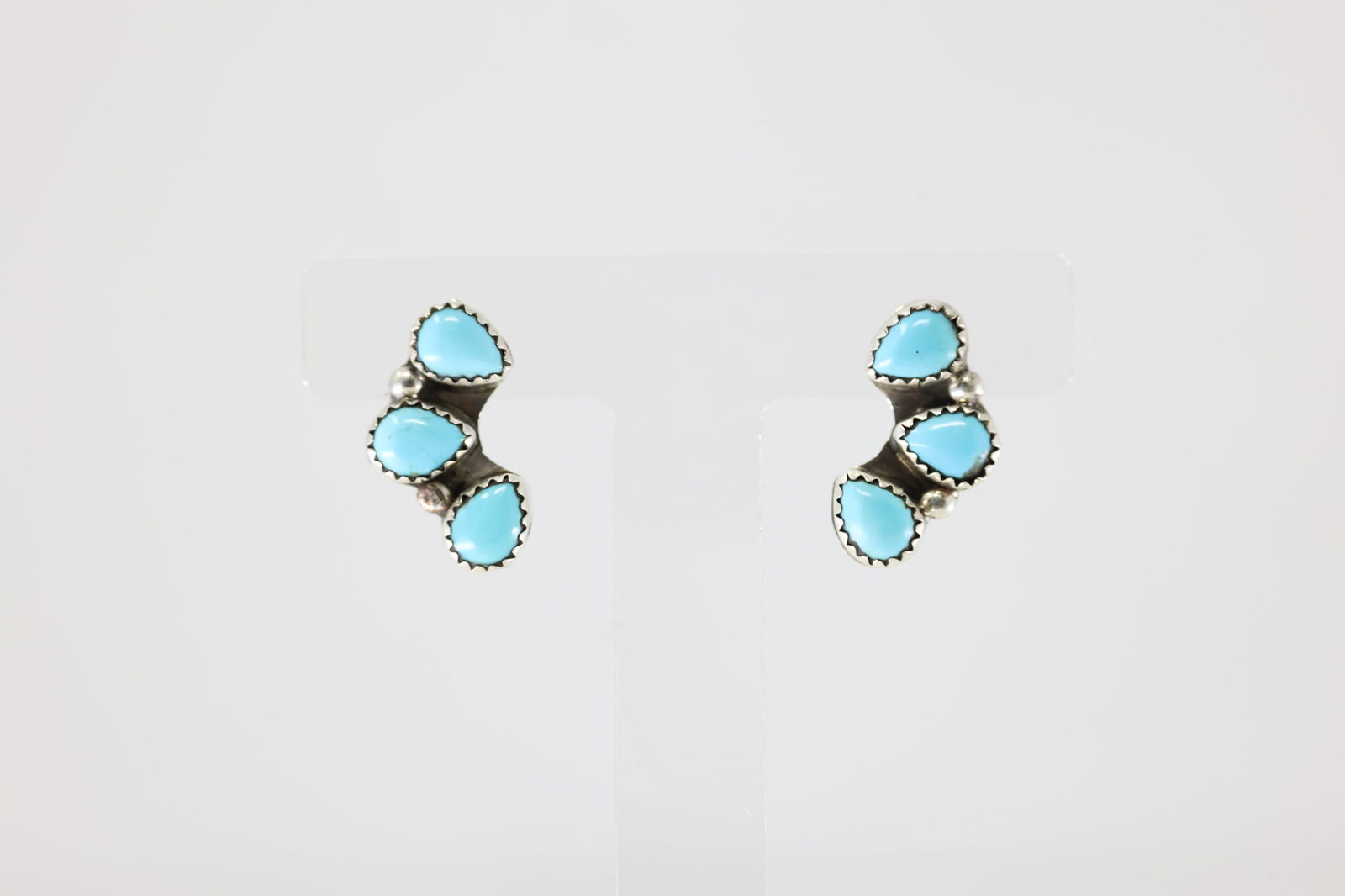 Native America Navajo Sterling Silver Turquoise Post Earring's By B. (1 of 4)