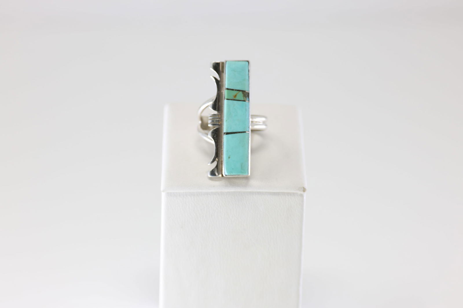 Native America Navajo Sterling Silver Turquoise Inlay Ring By SF. (1 of 4)