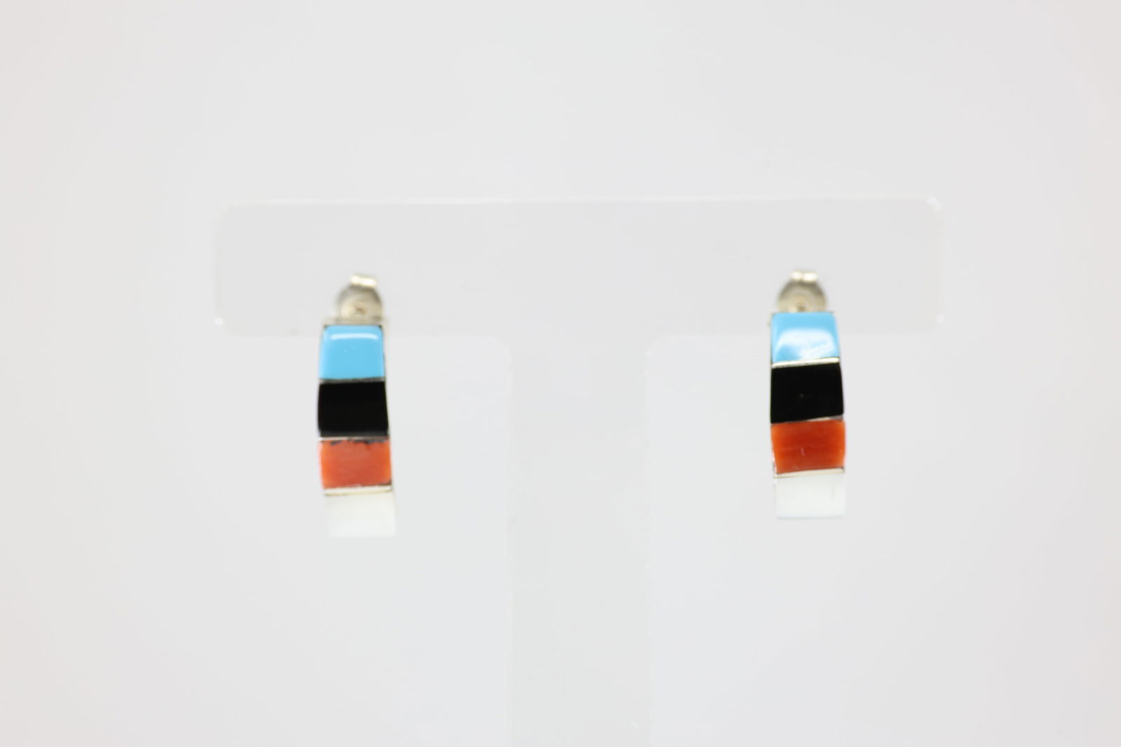 Native America Zuni Sterling Silver Multicolor Inlay Post Earring's By Gilbert Kanesta. (1 of 3)