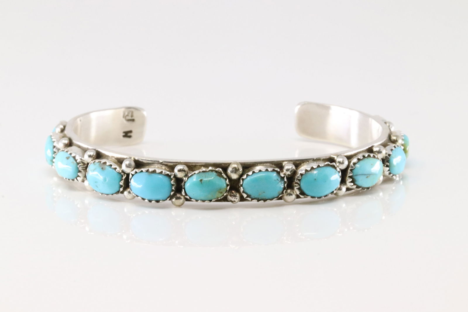 Native America Navajo Sterling Silver Turquoise Bracelet Cuff By E.J.W. (1 of 4)