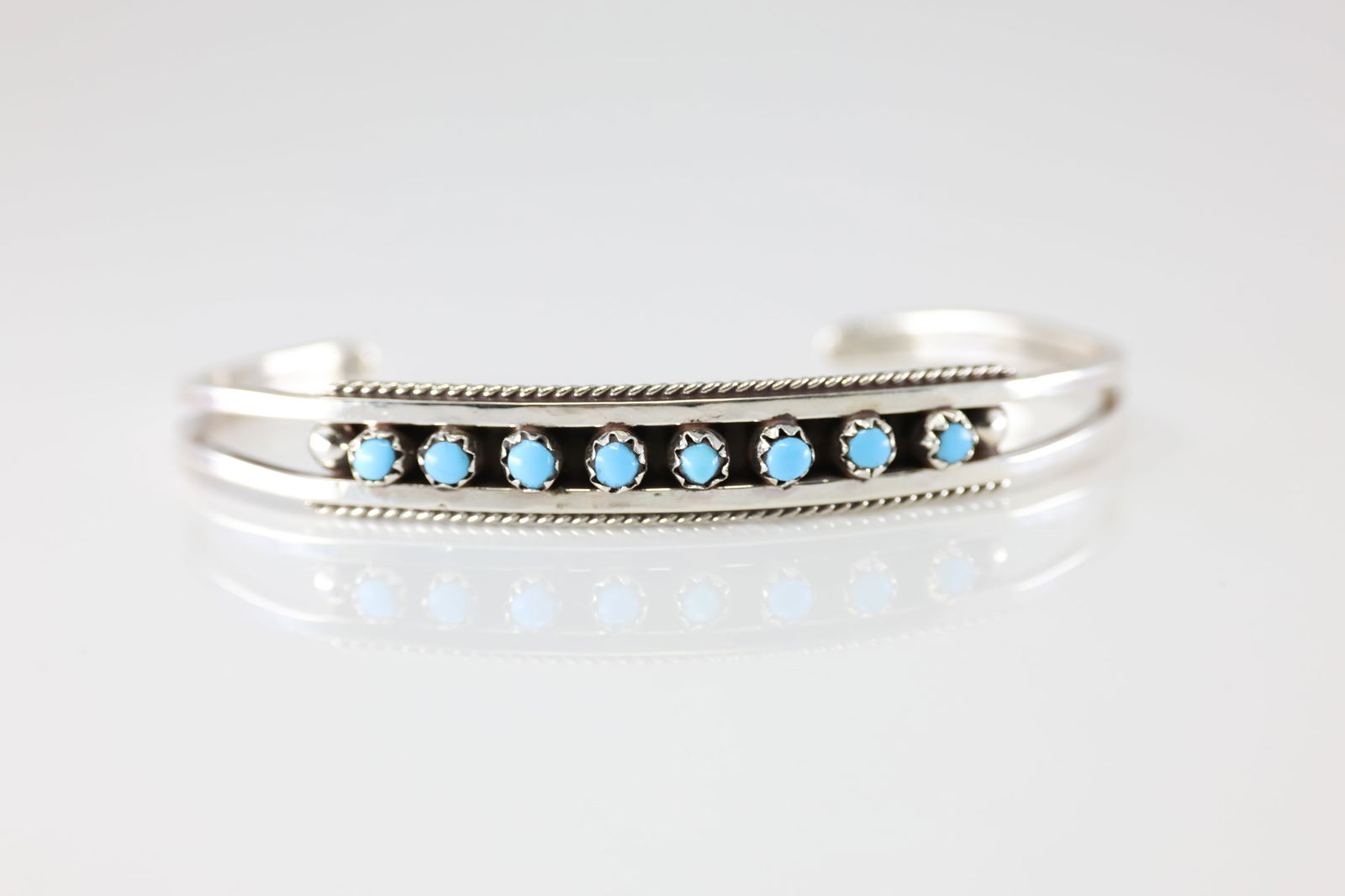 Native America Zuni Sterling Silver Turquoise Bracelet Cuff By Suzie Livigston. (1 of 3)