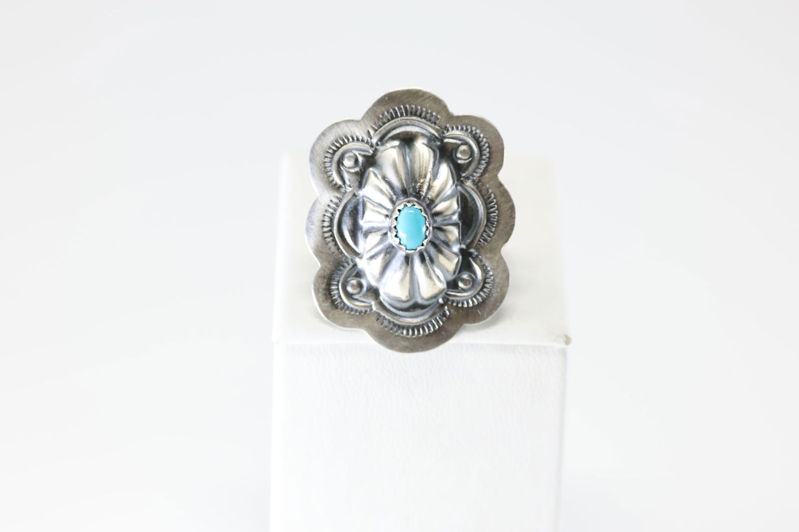 Native America Navajo Sterling Silver Turquoise Conch Ring By Ray B. (1 of 4)