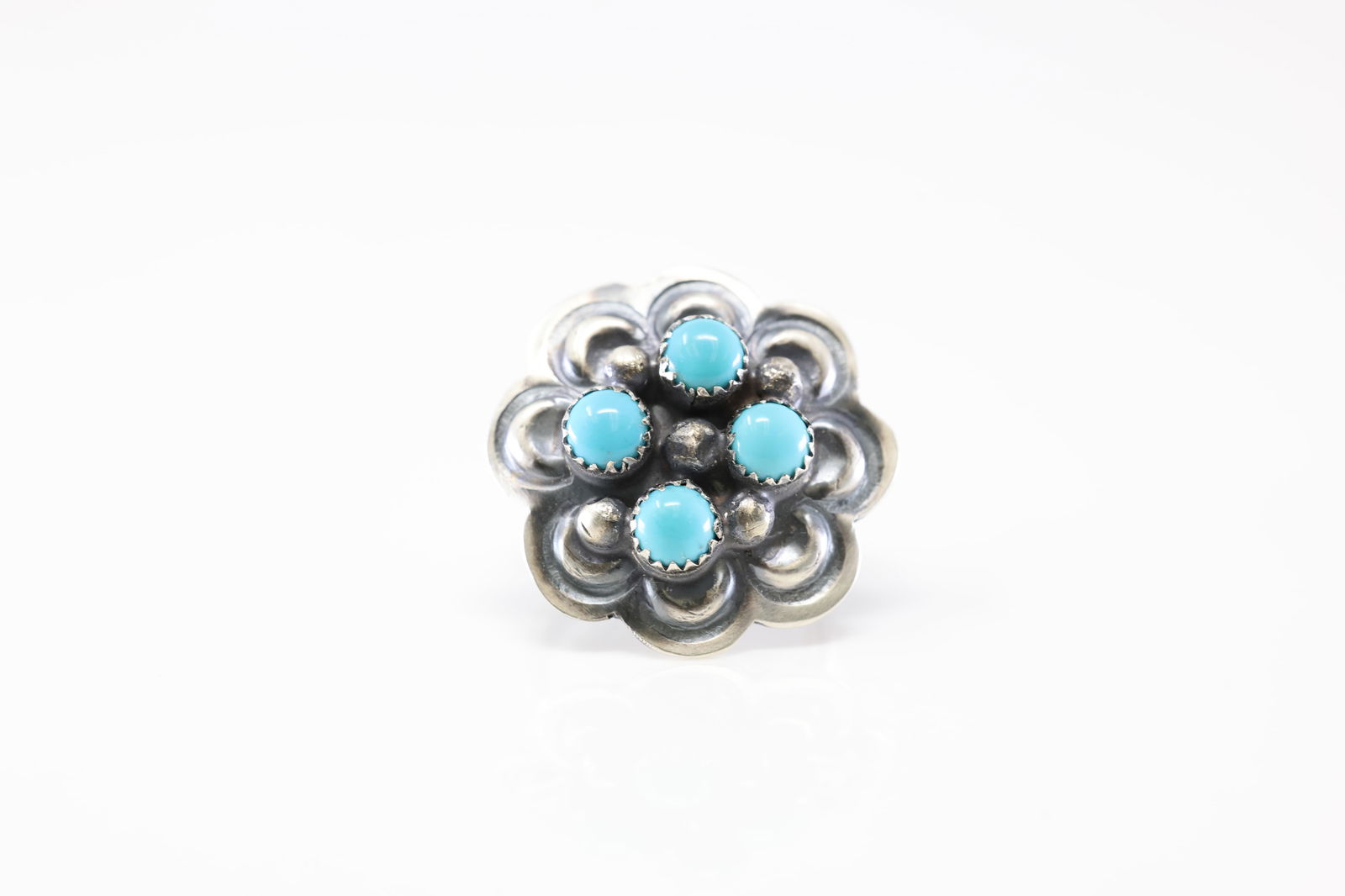 Native America Navajo Sterling Silver Turquoise Flower Ring By T.Yazzie. (1 of 4)