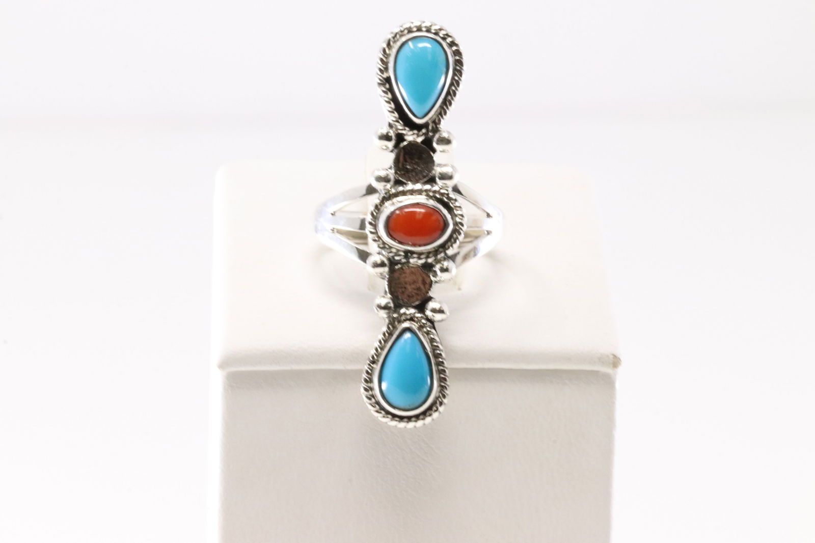 America Sterling Silver Coral & Turquoise Ring. (1 of 4)