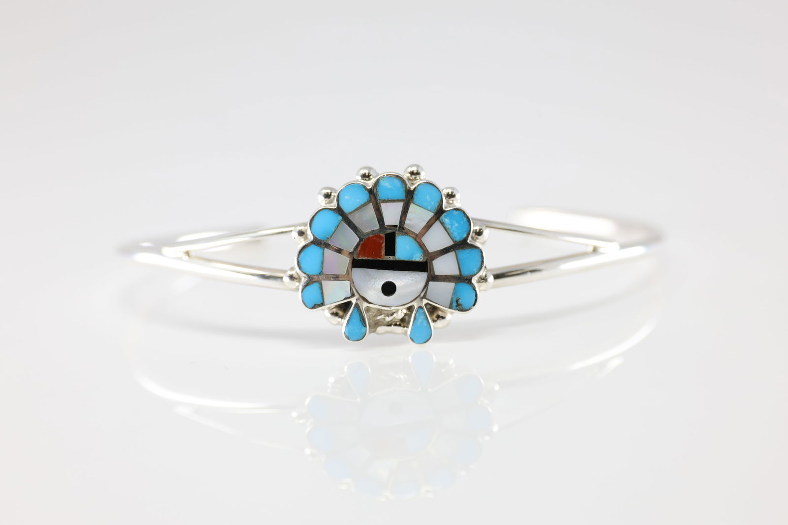 Native America Zuni Sterling Silver Coral & Turquoise Bracelet Cuff By ER. (1 of 3)