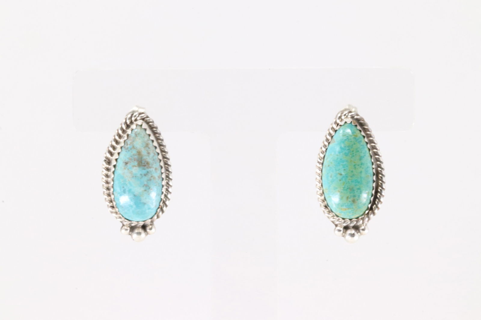 Native America Navajo Sterling Silver Kingman Turquoise Post Earring's By Theresa Smith. (1 of 4)