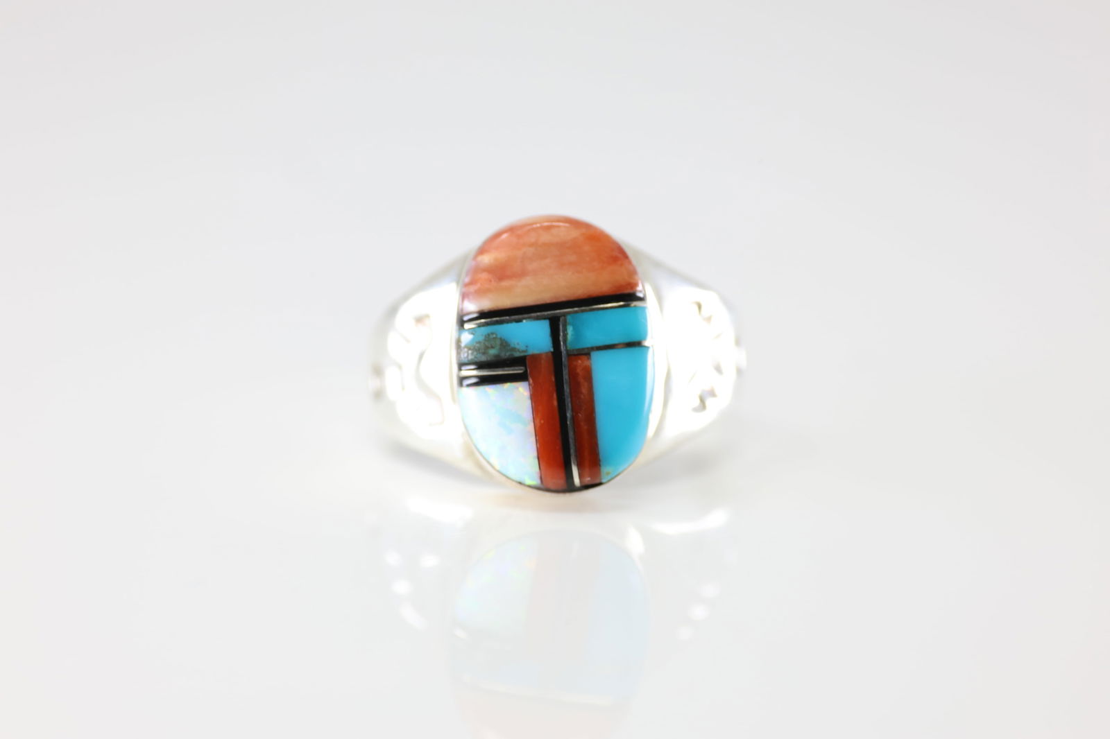 Native America Navajo Sterling Silver Multicolor Inlay Ring By ML. (1 of 4)
