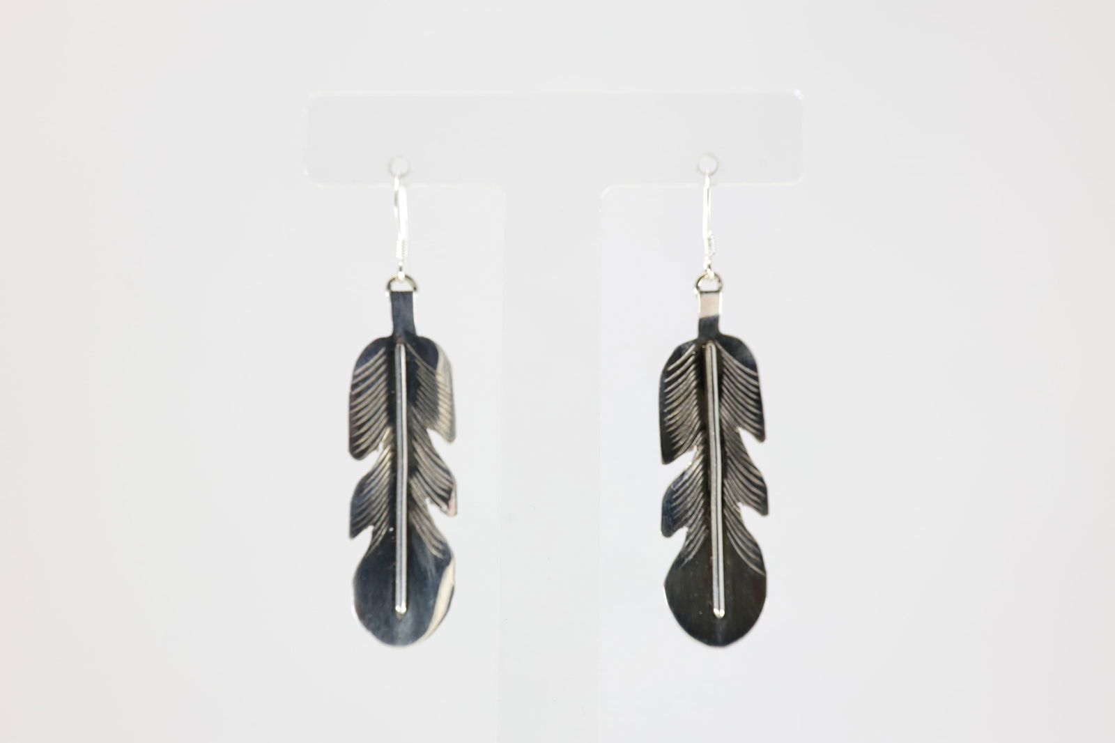 Native America Navajo Sterling Silver Stamped Feather Dangling Earring's By Aaron Davis. (1 of 3)