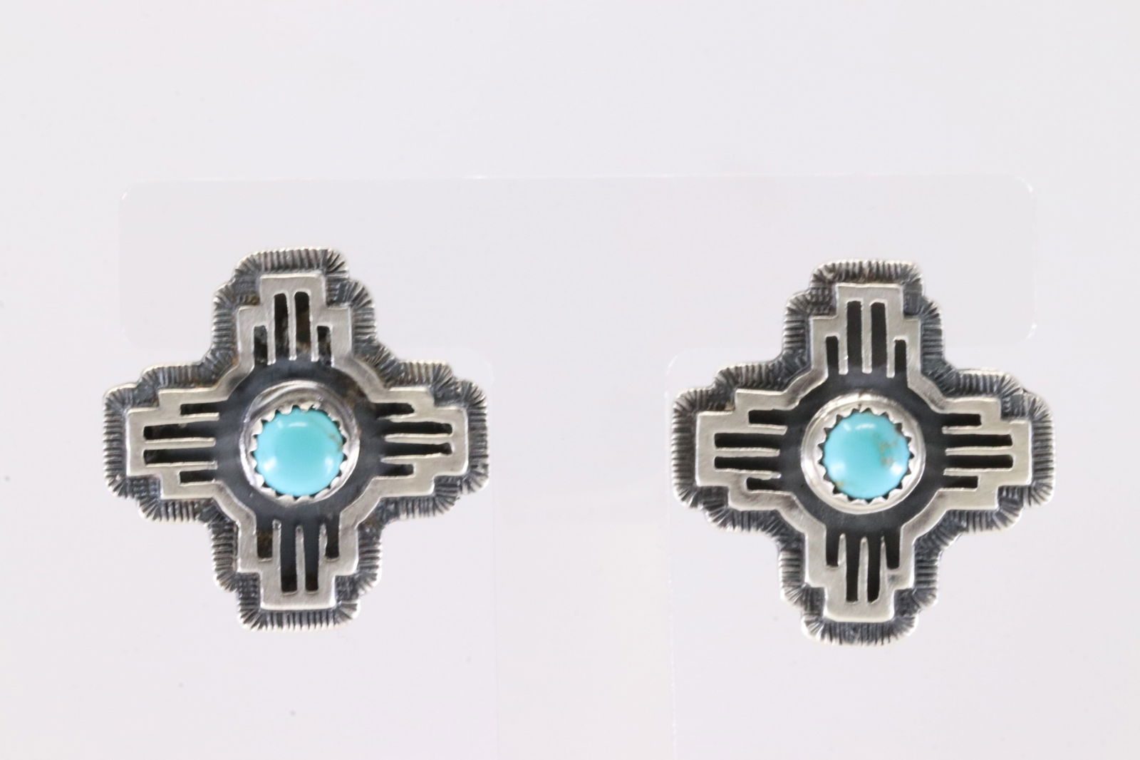 America Sterling Silver Turquoise Cross Post Earring's. (1 of 4)