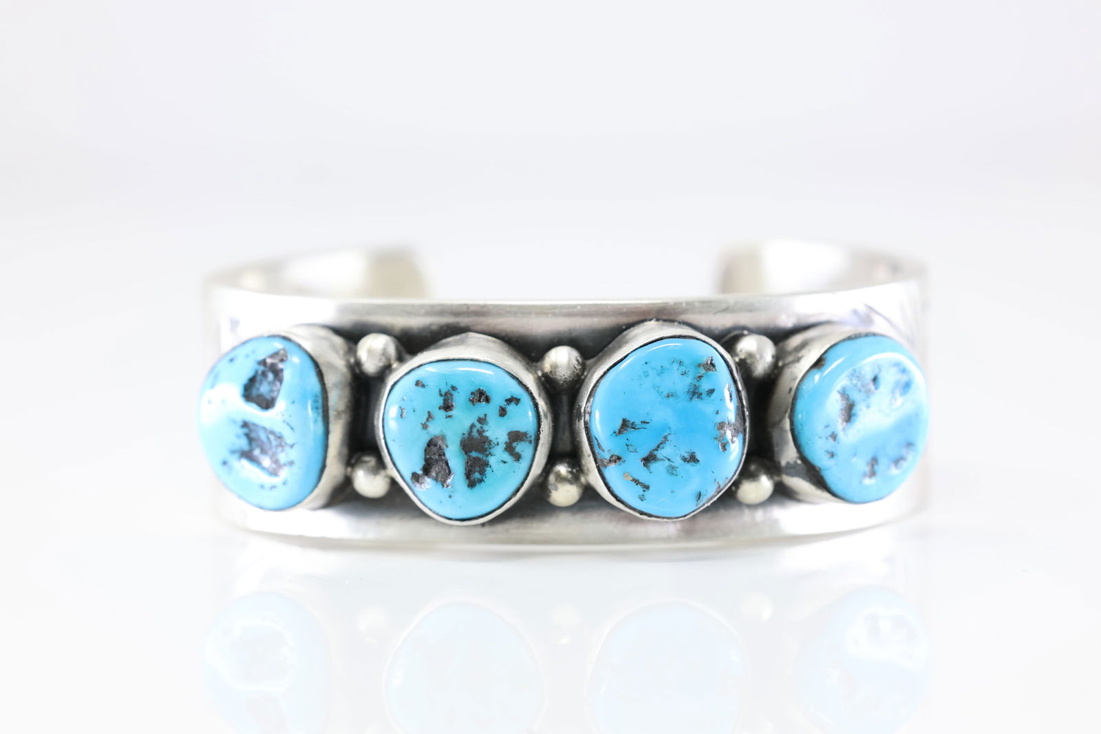 Native America Navajo Sterling Silver Kingman Turquoise Bracelet Cuff By Wilson Dawes. (1 of 4)