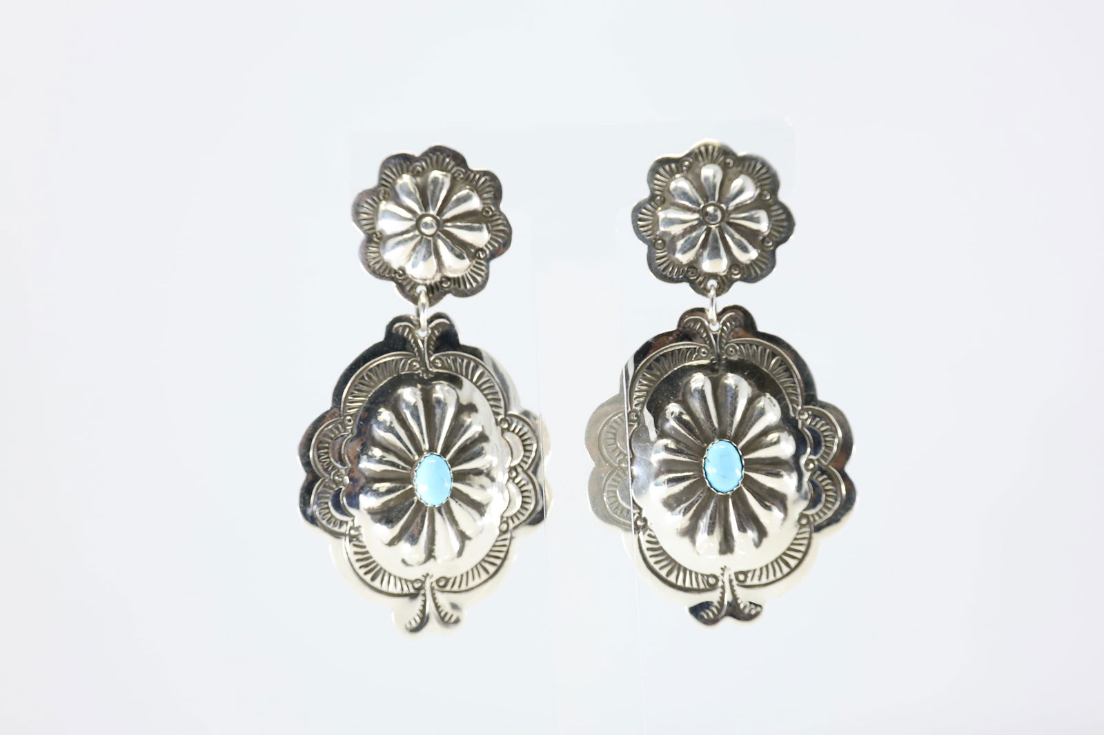 America Sterling Silver Turquoise Conch Post Dangling Earring's. (1 of 4)