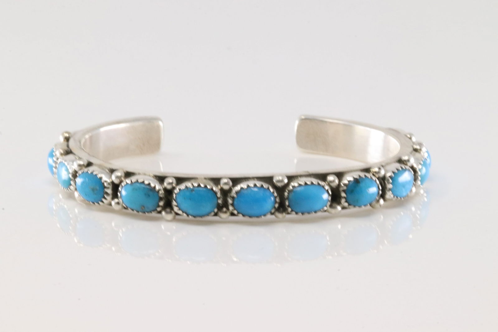 Native America Navajo Sterling Silver Kingman Turquopise Bracelet Cuff By E.J.W. (1 of 4)