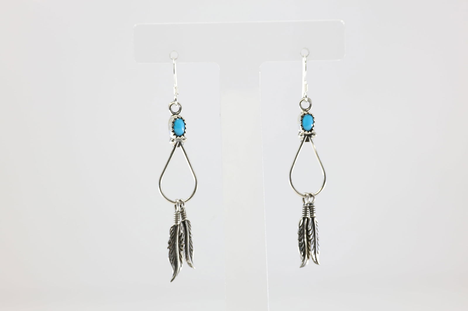 Native America Navajo Sterling Silver Turquoise Dangling Earring's By Sadie Jim. From R.B Company. (1 of 3)