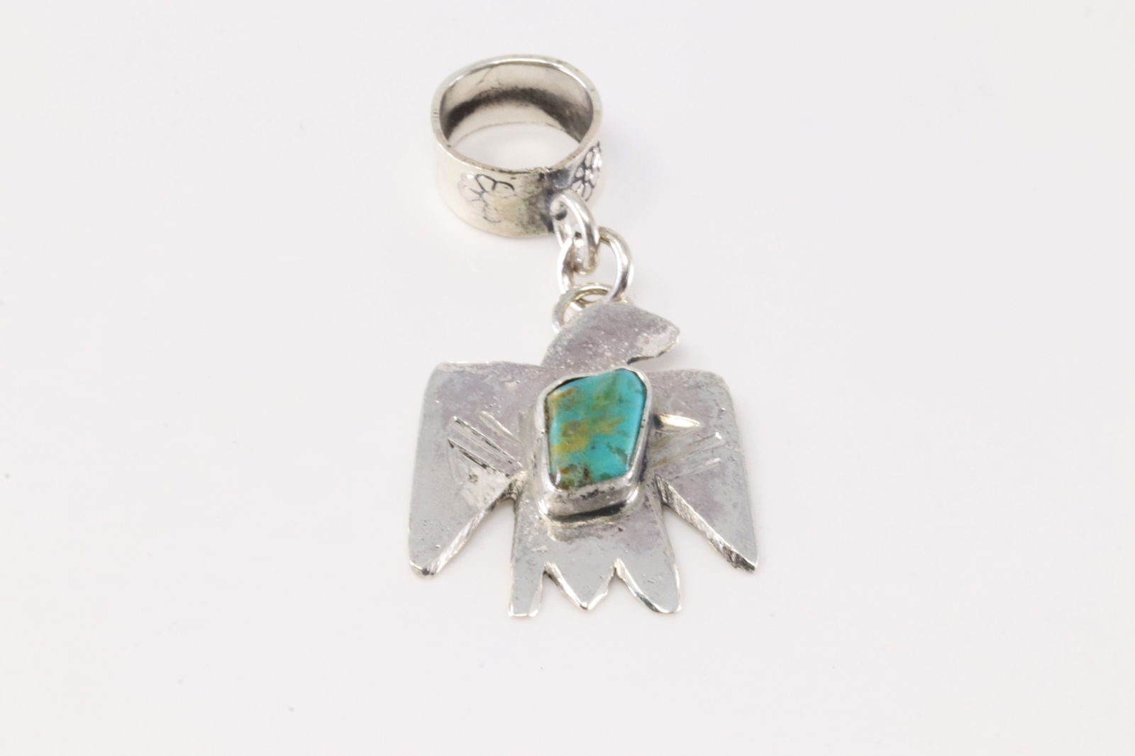 Native America Zuni Sterling Silver Turquoise Thunderbird Pendant By Jude Candelaria. (1 of 3)