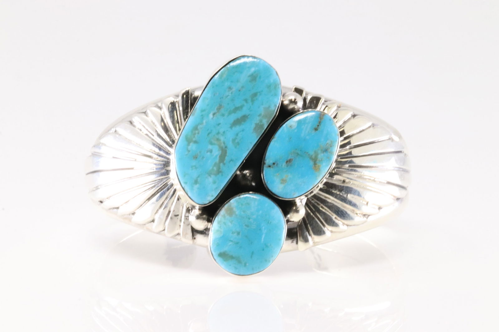 Native America Navajo Sterling Silver Kingman Turquoise Bracelet 3 Stone Cuff By Emerson Delgarito (1 of 4)