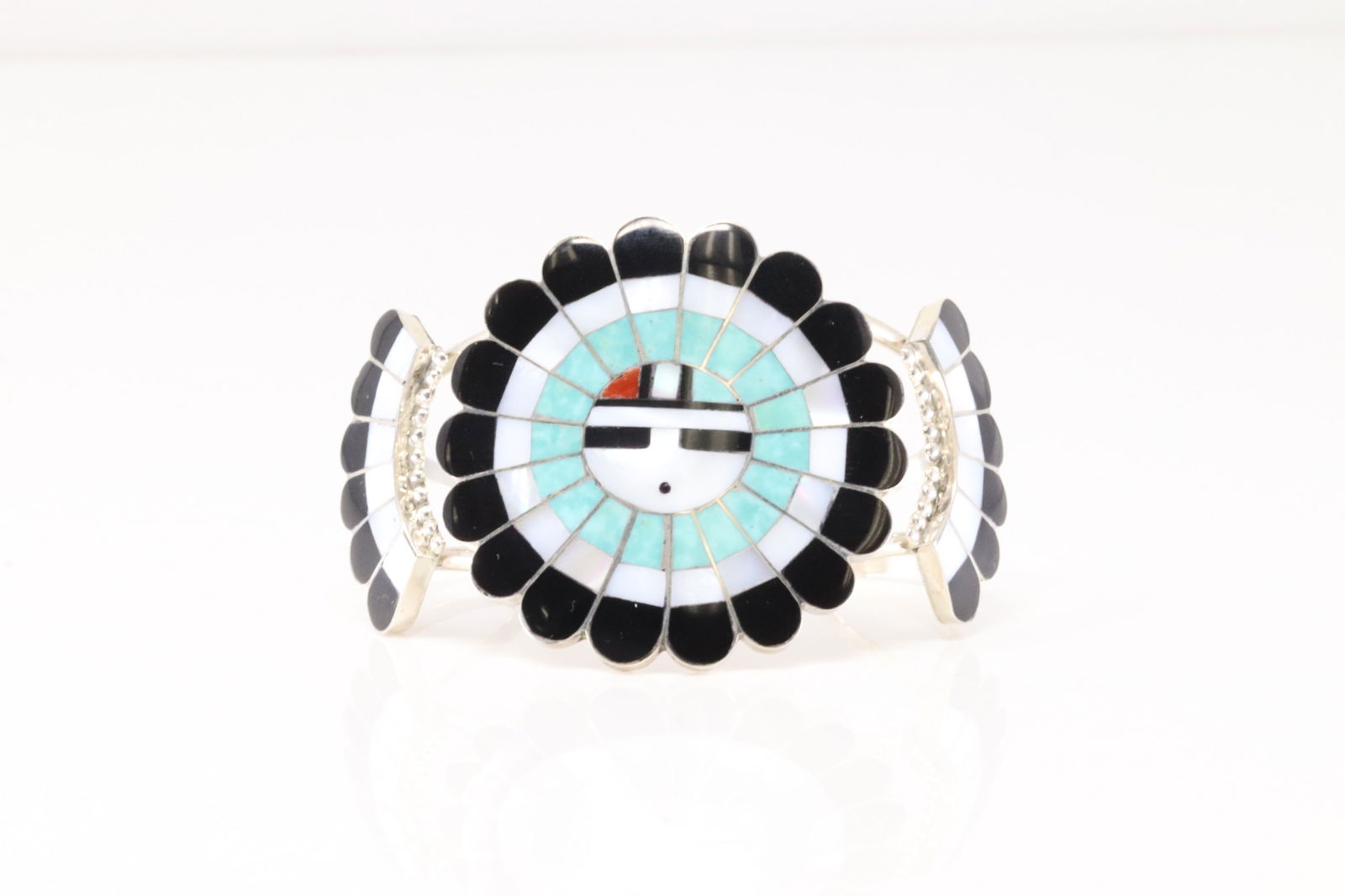 Native America Zuni Sterling Silver Multi-Color Stone Sunface Inlay Bracelet Cuff By J.D.Massie. (1 of 4)
