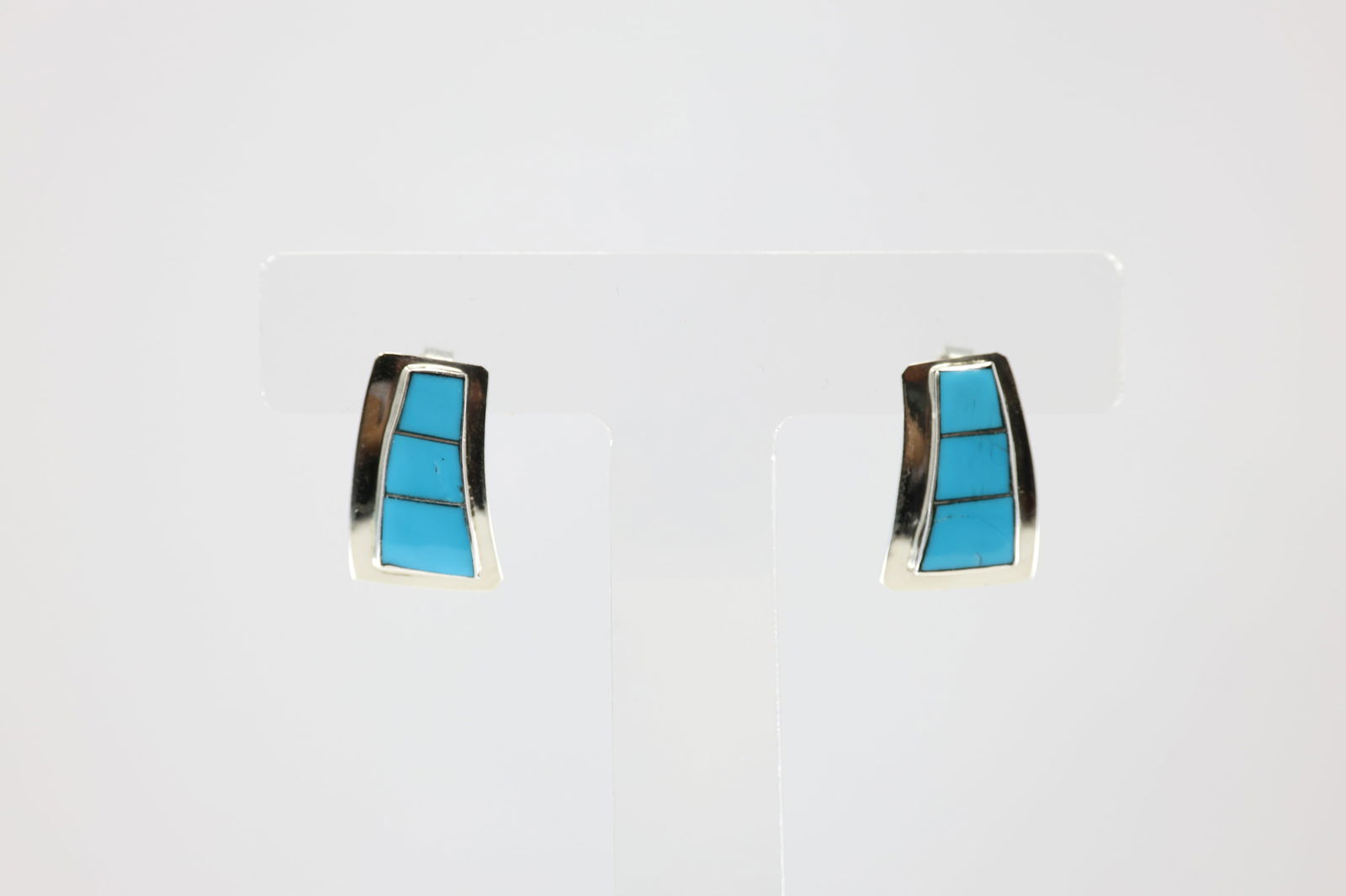 Native America Navajo Sterling Silver Turquoise Inlay Post Earring's By J. (1 of 3)