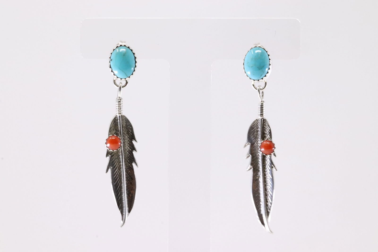 America Sterling Silver Coral & Turquoise Post Dangling Earring's. (1 of 4)