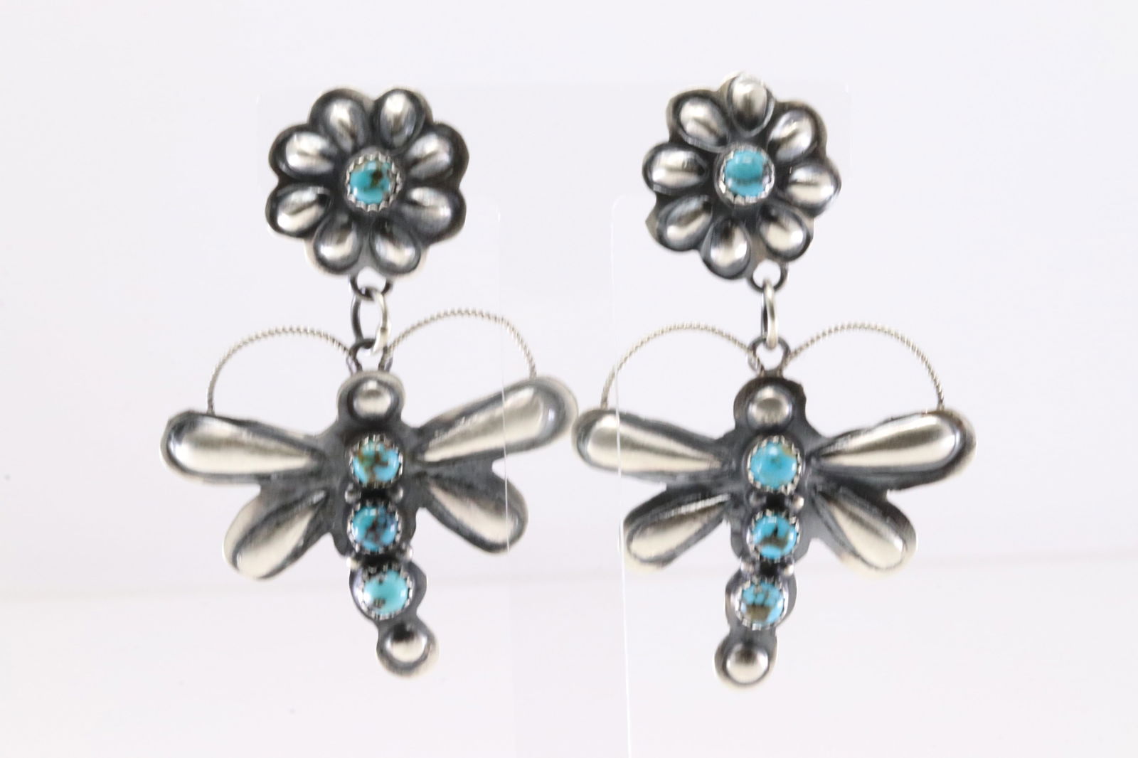 Native America Navajo Sterling Silver Kingman Turquoise Dragonfly Post Dangling Earring's By G.T.Y.: This is a Native America Navajo Sterling Silver Kingman Turquoise Dragonfly Post Dangling Earring's By G.T.Y. Stamp G.T.Y.