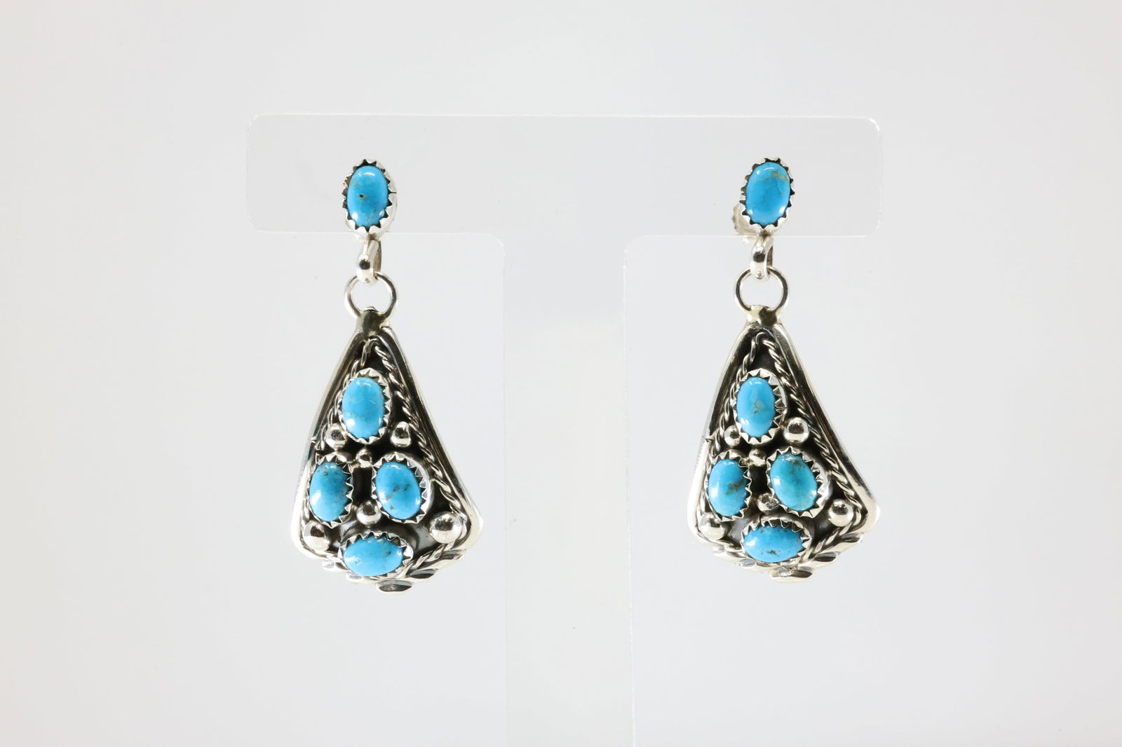 Native America Navajo Sterling Silver Kingman Turquoise Post Dangling Earring's By Melvin Chee. (1 of 4)