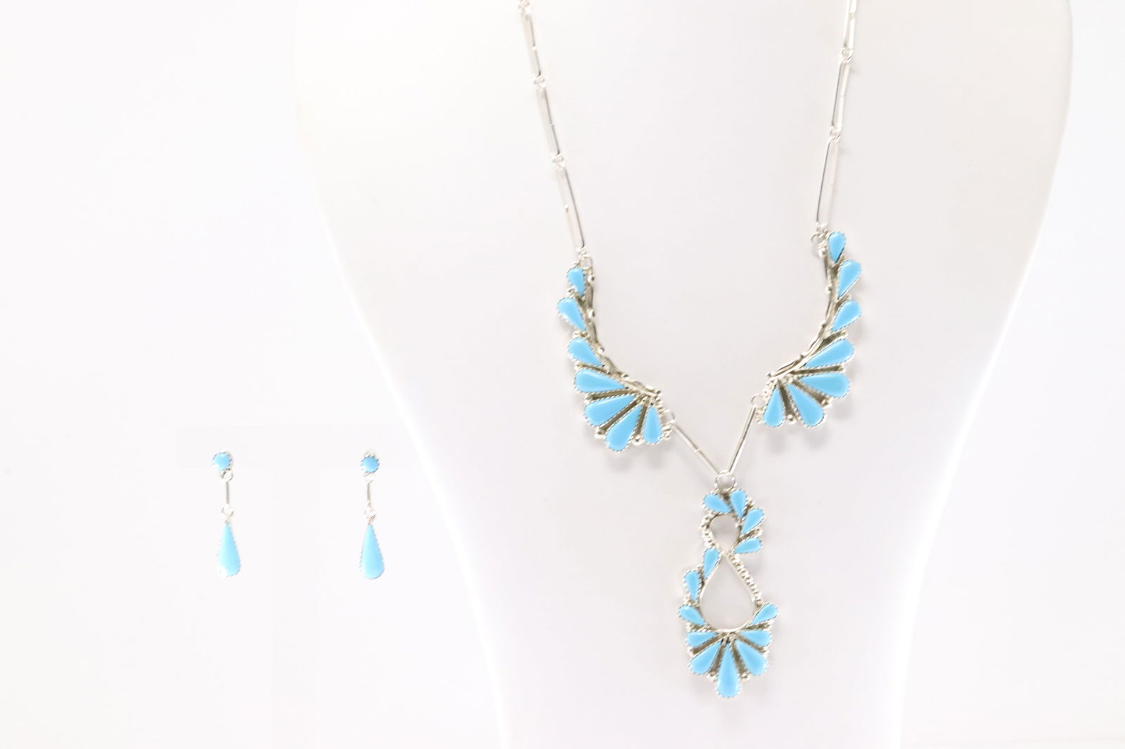 Native America Zuni Sterling Silver Turquoise Necklace & Earring's Set By GBNB. From C Company. (1 of 7)