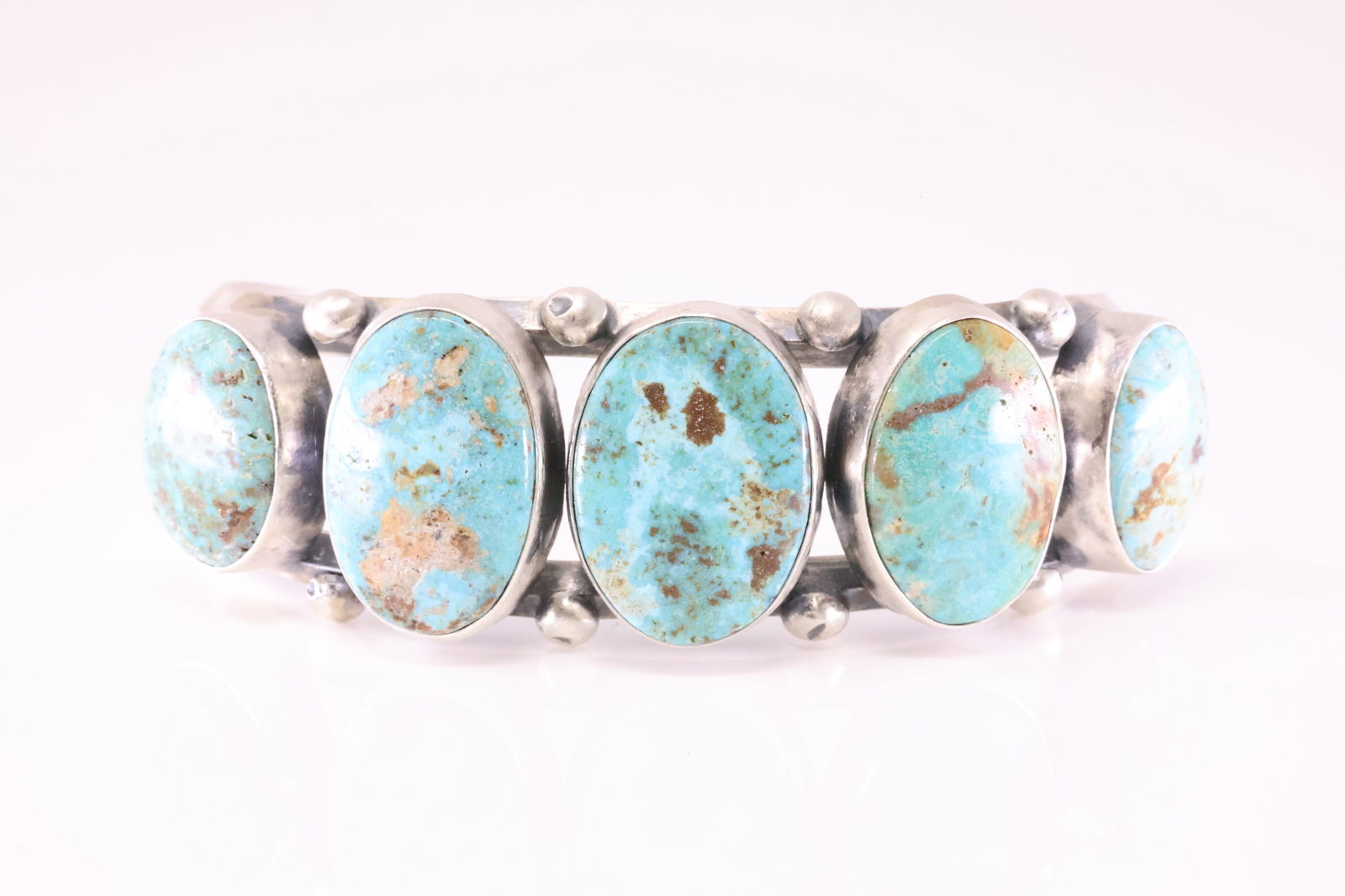 Native America Navajo Sterling Silver Turquoise Bracelet 5 Stone Cuff By Danny Henio. (1 of 4)