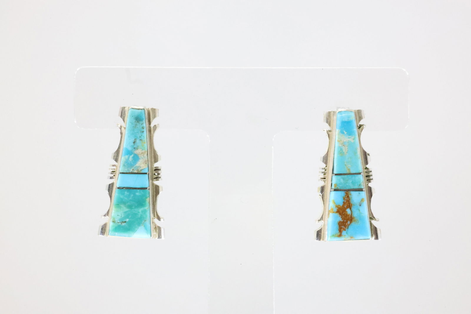 Native America Navajo Sterling Silver Kingman Turquoise Inlay Post Earring's By Steve Francisco. (1 of 4)