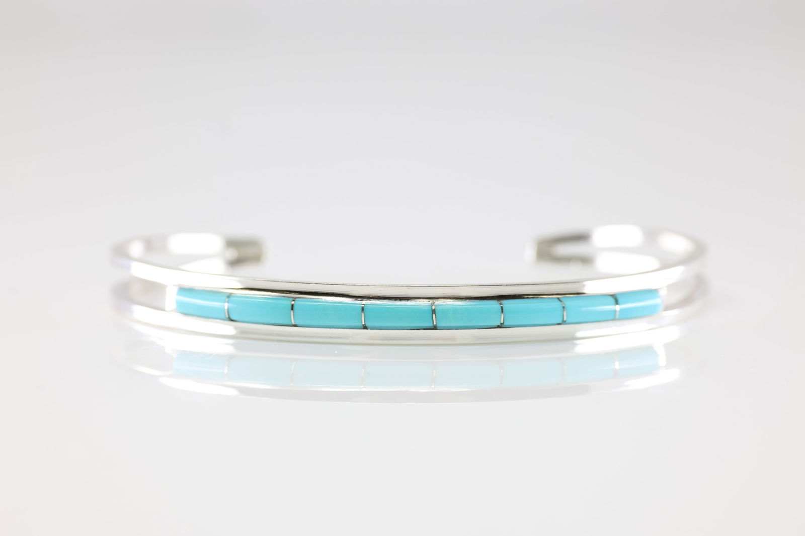 Native America Zuni Sterling Silver Turquoise Inlay Bracelet Cuff By Anson Wallace. From C Company.: This is a Native America Zuni Sterling Silver Turquoise Inlay Bracelet Cuff By Anson Wallace. From C Company. Stamp C, ALW.