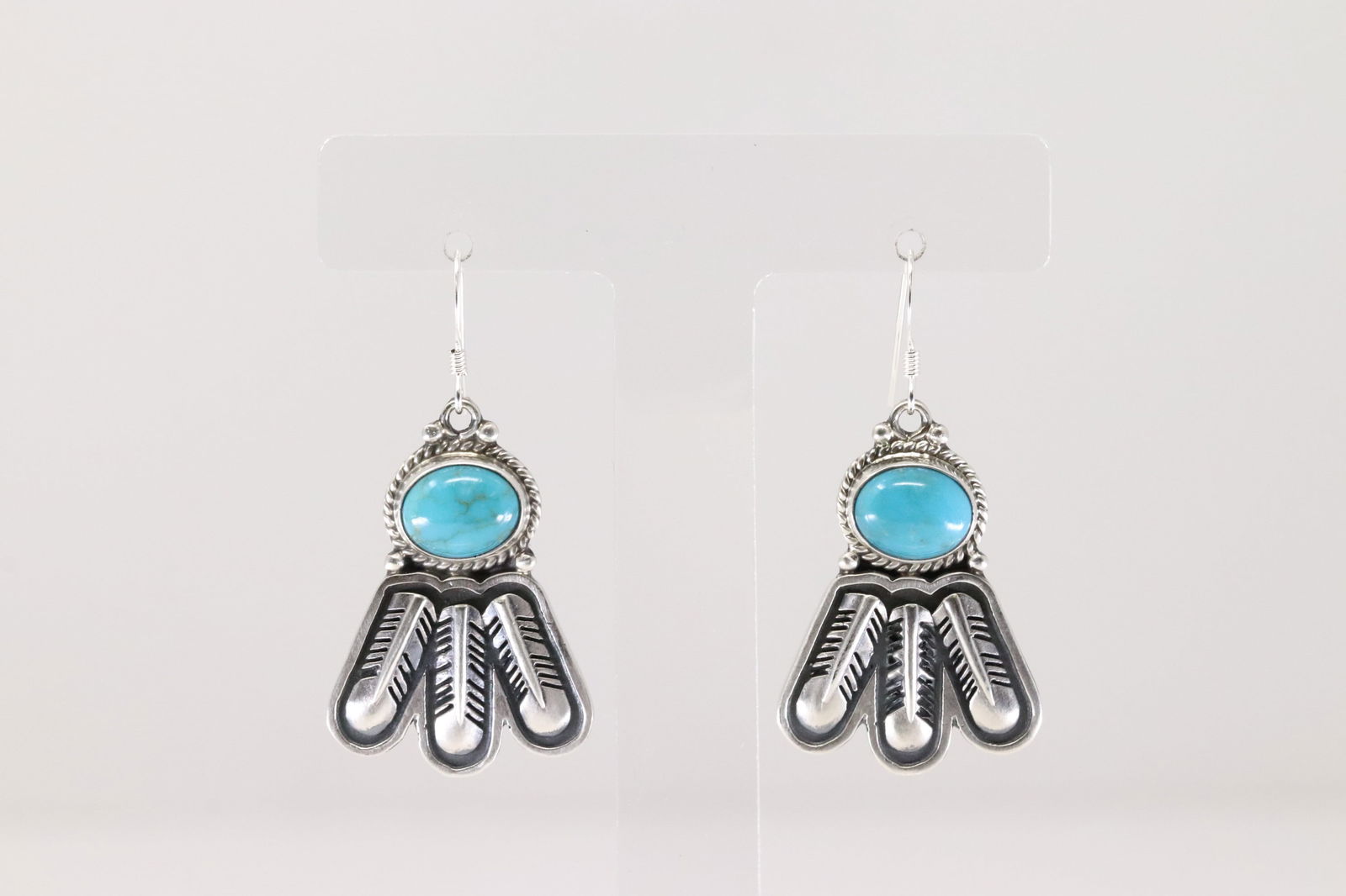 America Sterling Silver Turquoise Dangling Earring's. (1 of 4)