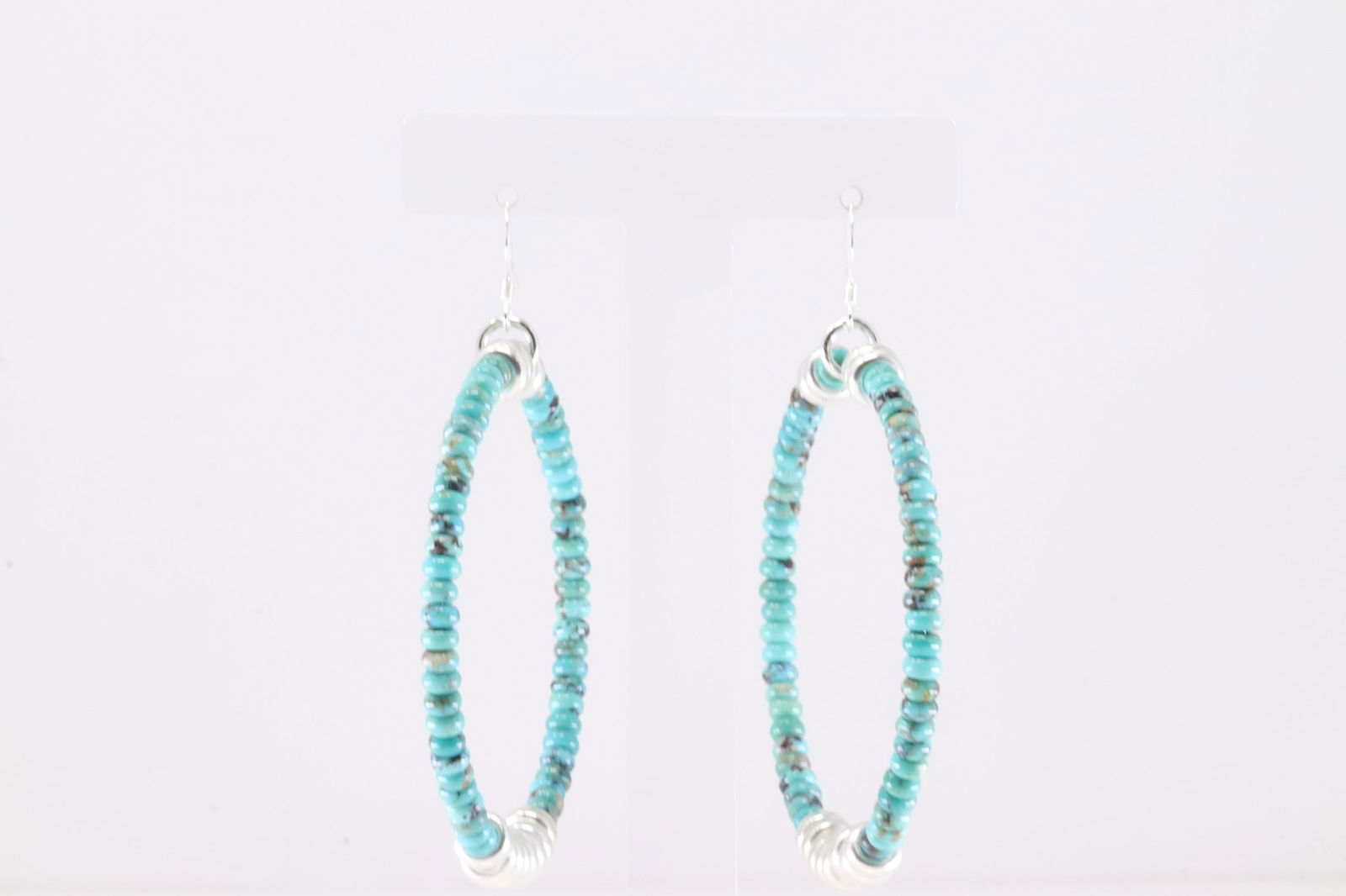 America Sterling Silver Turquoise & Pearl Beaded Dangling Earring's.: This is a America Sterling Silver Turquoise & Pearl Beaded Dangling Earring's.