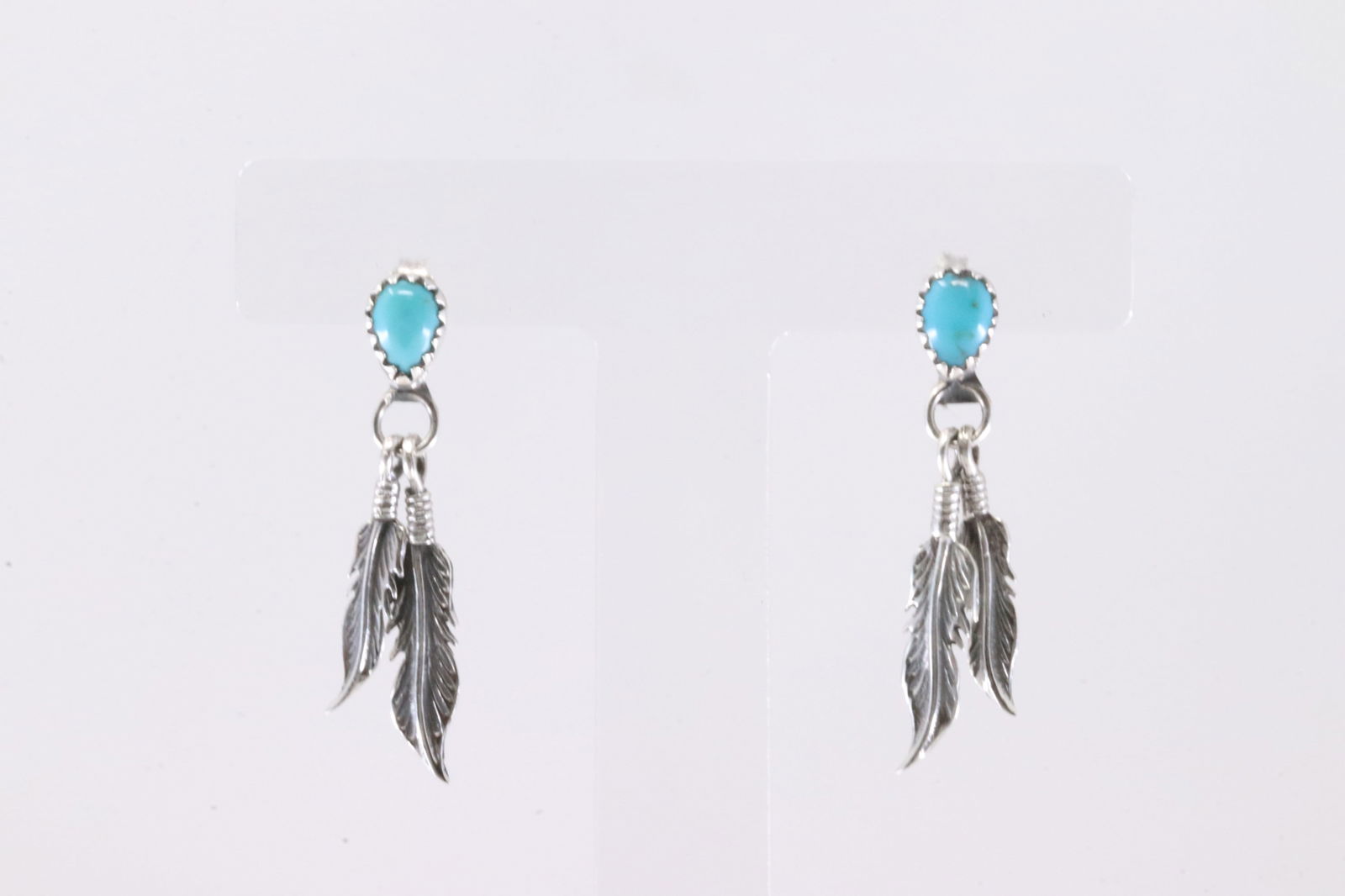 America Sterling Silver Turquoise Feather Post / Dangling Earring's. (1 of 4)
