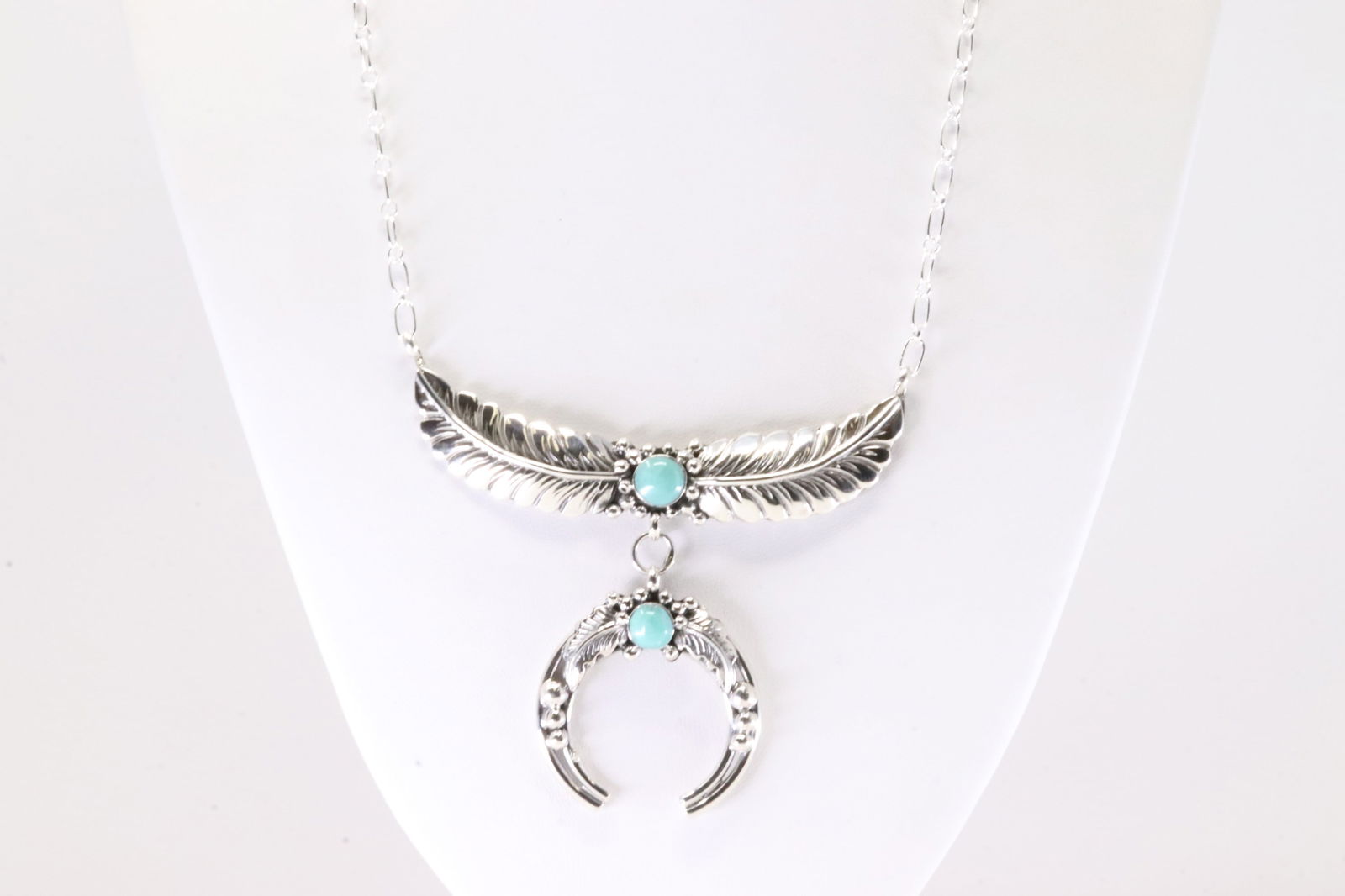 Native America Navajo Sterling Silver Turquoise Necklace Leaf & Naja By Loretta Delgarito. (1 of 4)